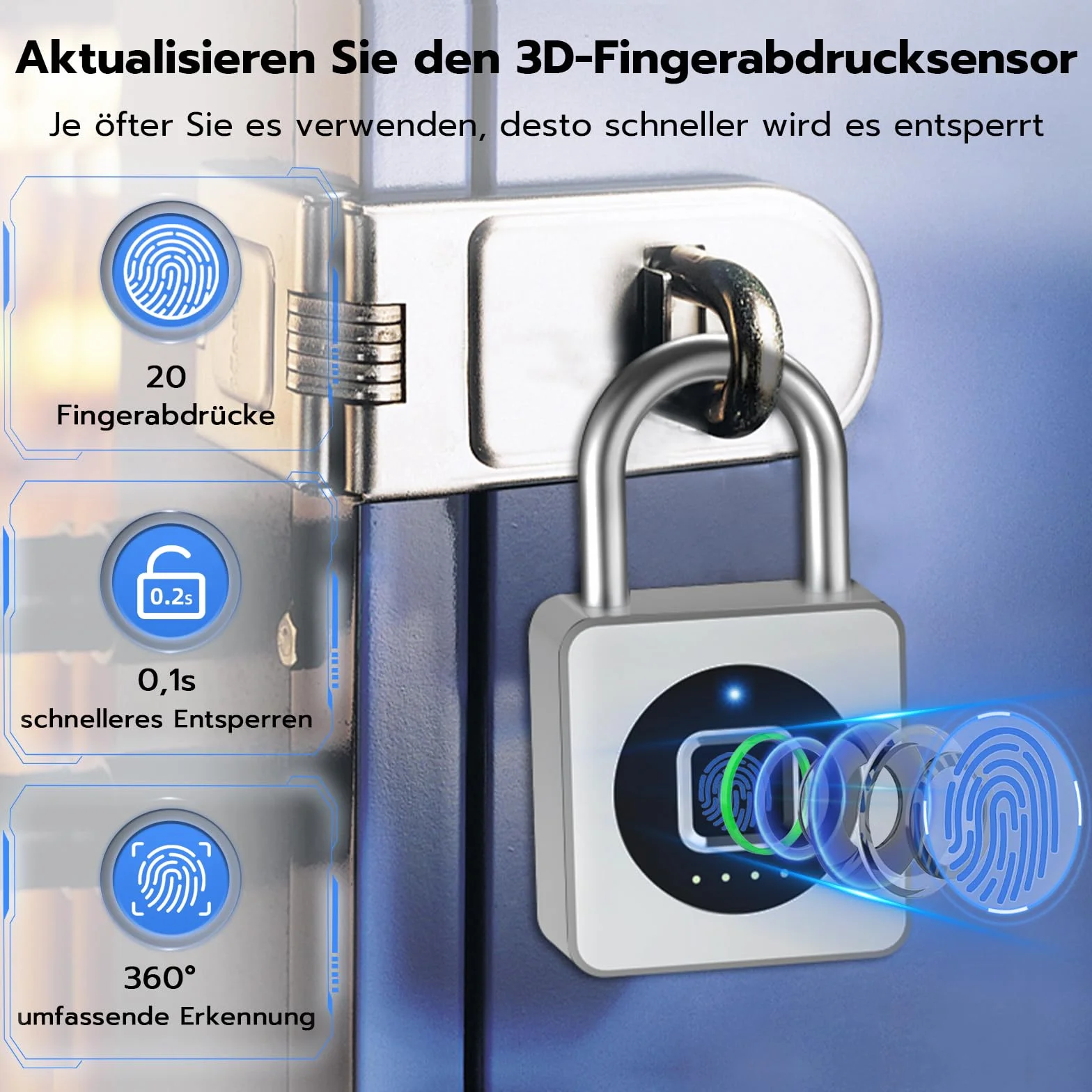 Eseesmart Zamek odcisk palca, kłódka do studia fitness, odblokowywanie odcisków palców Bluetooth IOS Watch, wodoszczelna kłódka do bagażu, magazynów, samochodów towarowych, garażu, szafki