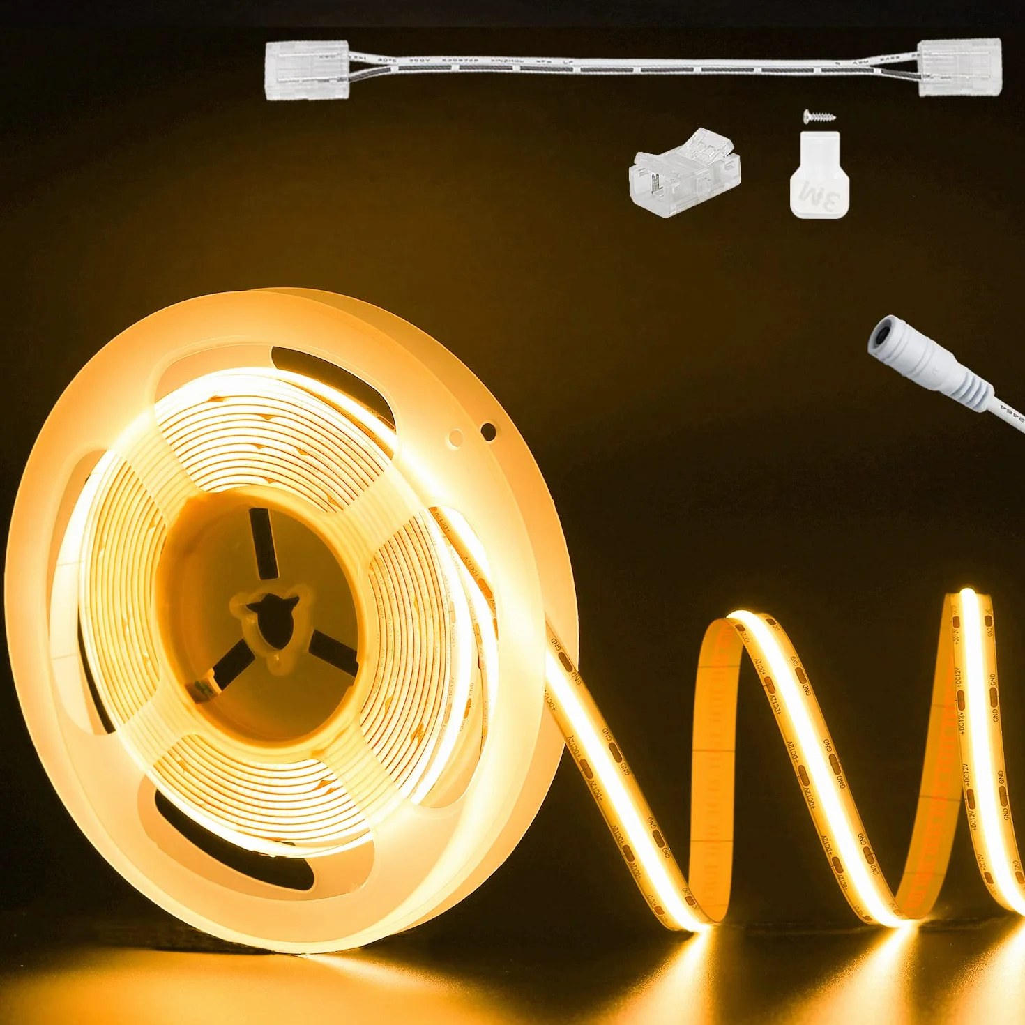 Taśma LED COB ciepła biel 2000 K DC24 V, PAUTIX 6 m 504 LEDs/M CRI80+ LED Strip Lights, taśma LED do domu kuchni DIY projekt oświetleniowy z 8 mm łącznikiem Cob (zasilacz nie wchodzi w zakres dostawy)