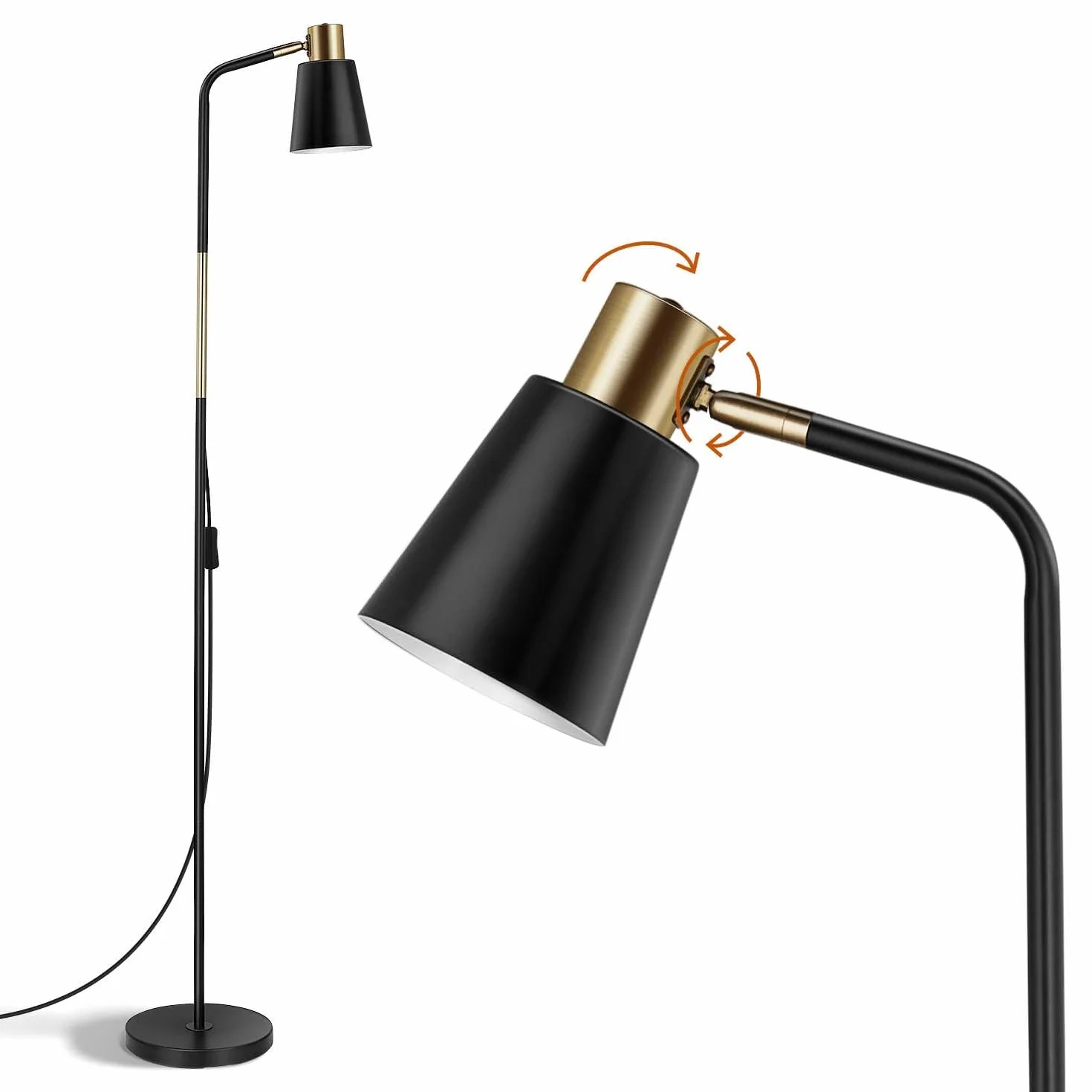 OUSFOT Lampa do czytania i salonu, wysokość 146 cm, 230 V, E27, maks. 40 W, retro, czarna