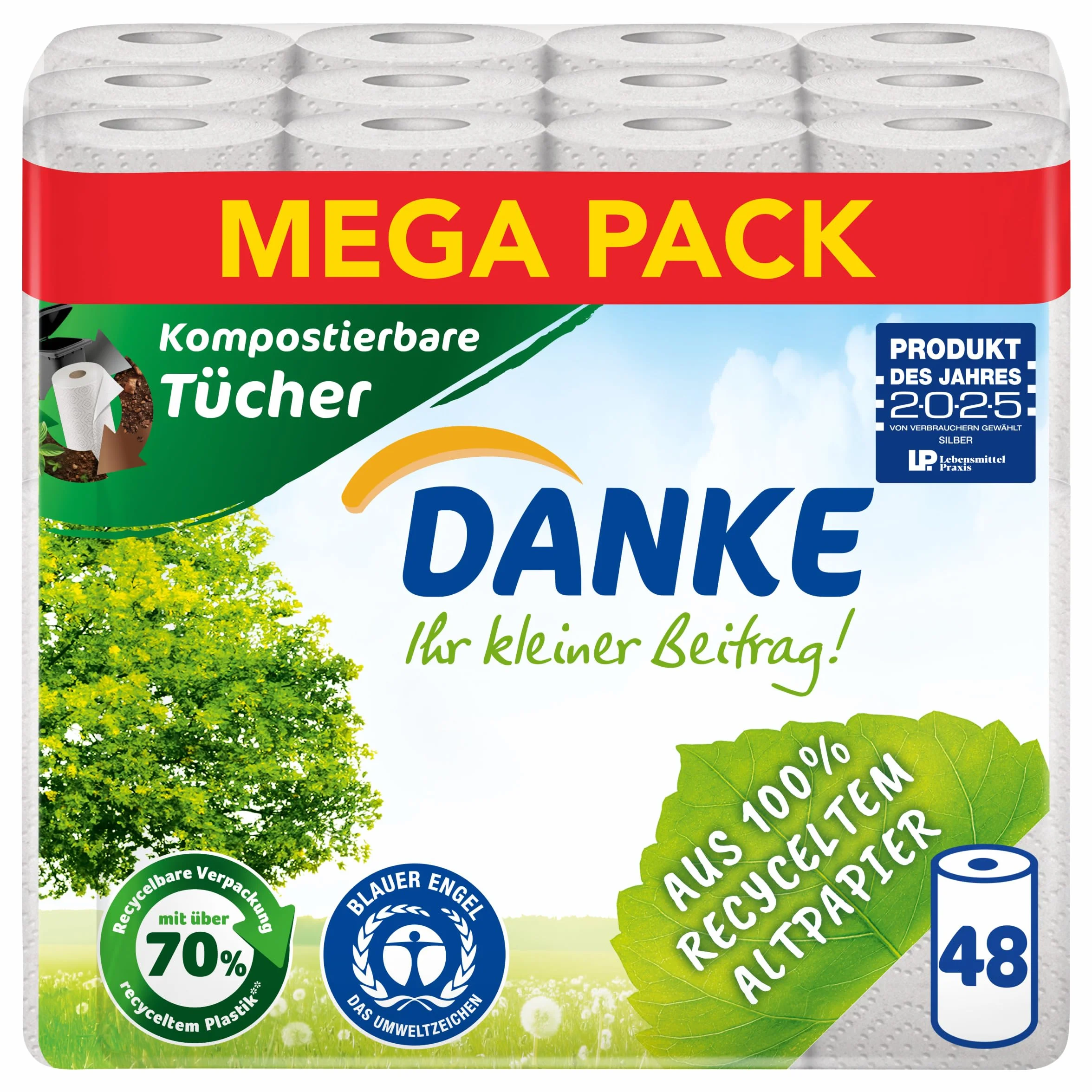 Danke Rolka kuchenna, Mega Pack, 12 opakowań (48 rolek x 45 arkuszy)