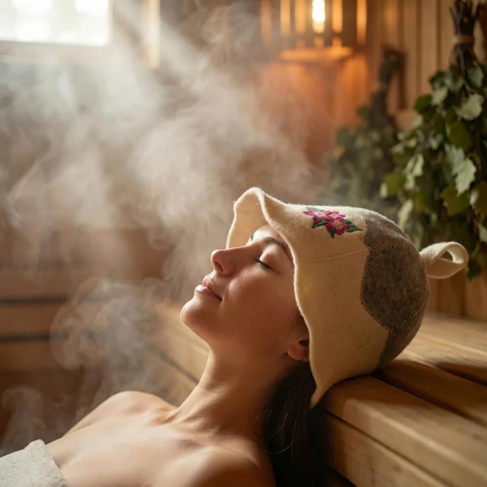 Natural Textile kapelusz do sauny – 100% organiczne czapki z filcu wełnianego – chroń głowę przed wysoką temperaturą – instrukcja obsługi w języku angielskim (może nie być dostępna w języku polskim) –