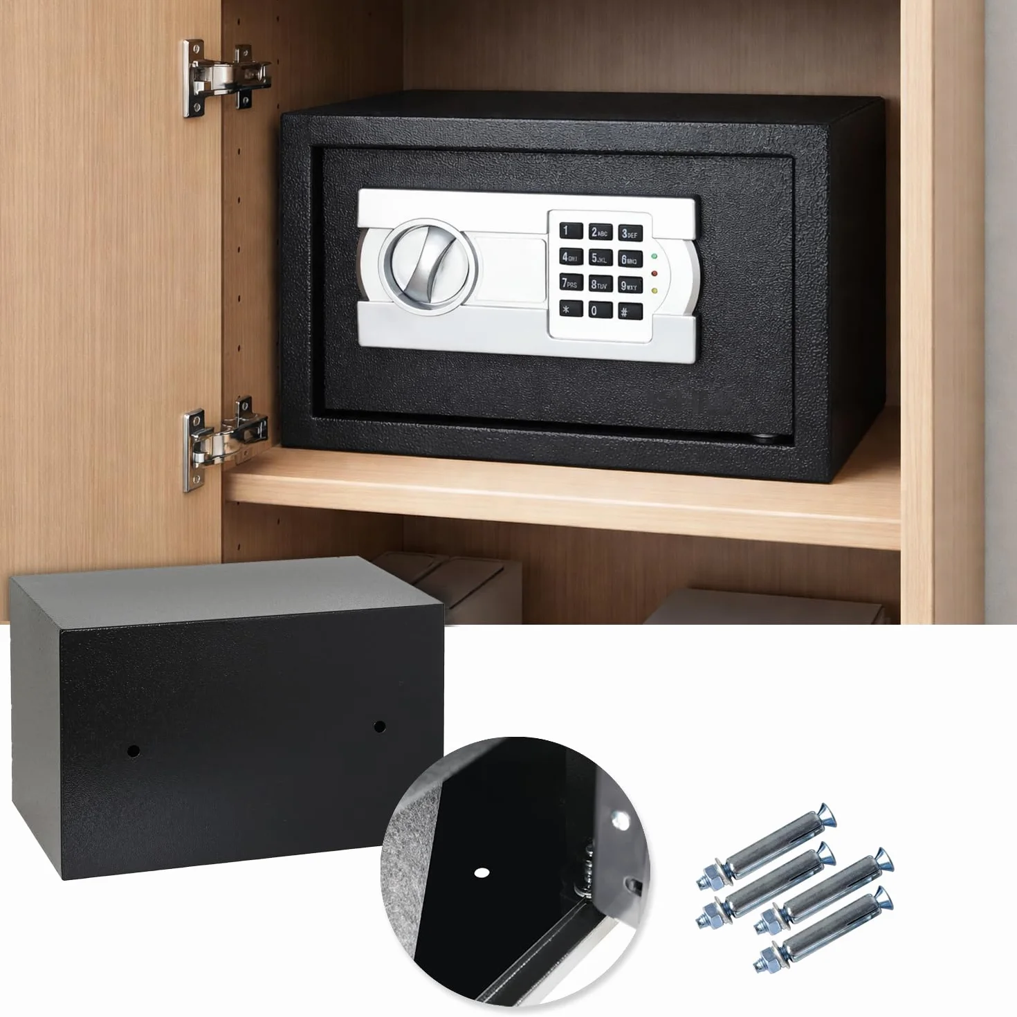 HMF Sejf do domu, hotelu lub biura, sejf meblowy z zamkiem szyfrowym do dokumentów formatu DIN A5, 31 x 20 x 20 cm, czarny