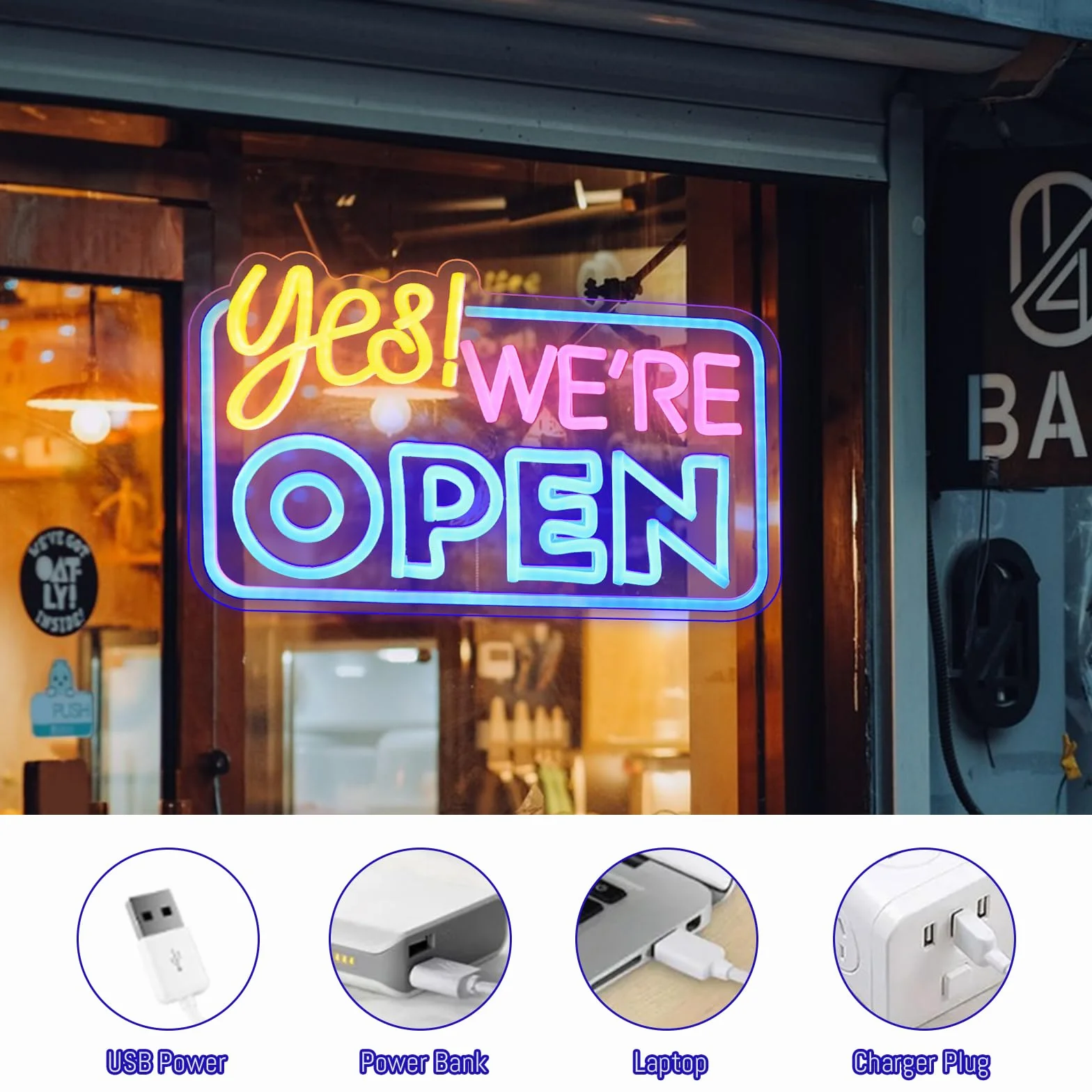 "Yes We are Open" neonowy znak dla biznesu, możliwość ściemniania, otwarty, zasilany przez USB, podświetlane znaki do sklepu biznesowego, kawiarni, hotelu, restauracji, baru, dekoracja (42 x