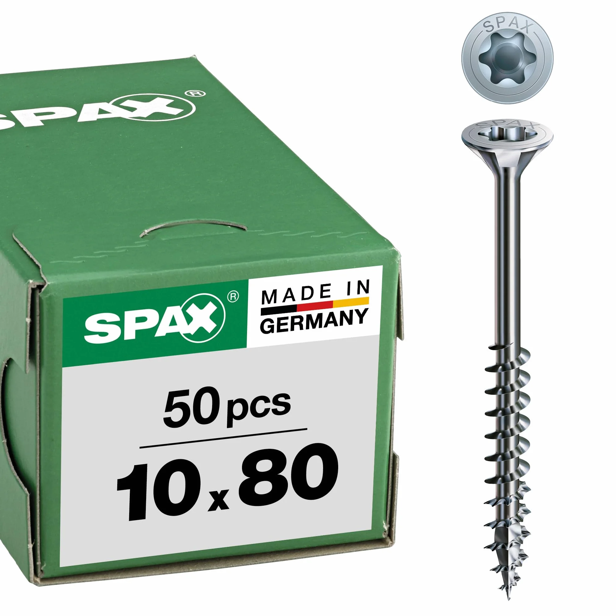 SPAX Wkręty do drewna, 10,0 x 80 mm, 50 sztuk, T-STAR plus, łeb wpuszczany, gwint częściowy, 4CUT, WIROX A3J, 191011000805