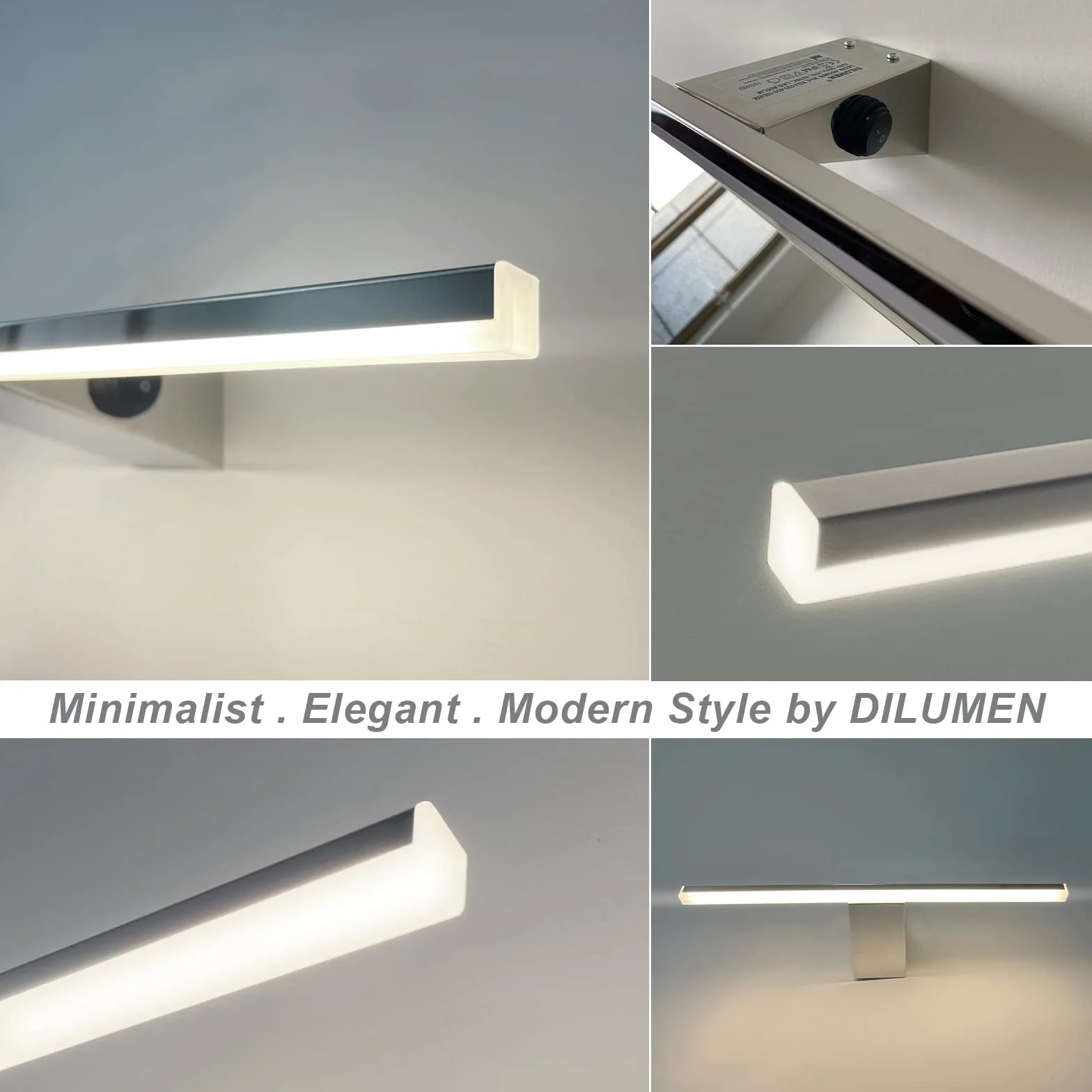 Lampa lustrzana ścienna łazienkowa, stal nierdzewna, 60cm 15w 1600lm lampy lustrzane do łazienki, łazienkowa lampa ścienna, nowoczesna wodoodporność IP44 (40 cm z wyłącznikiem)