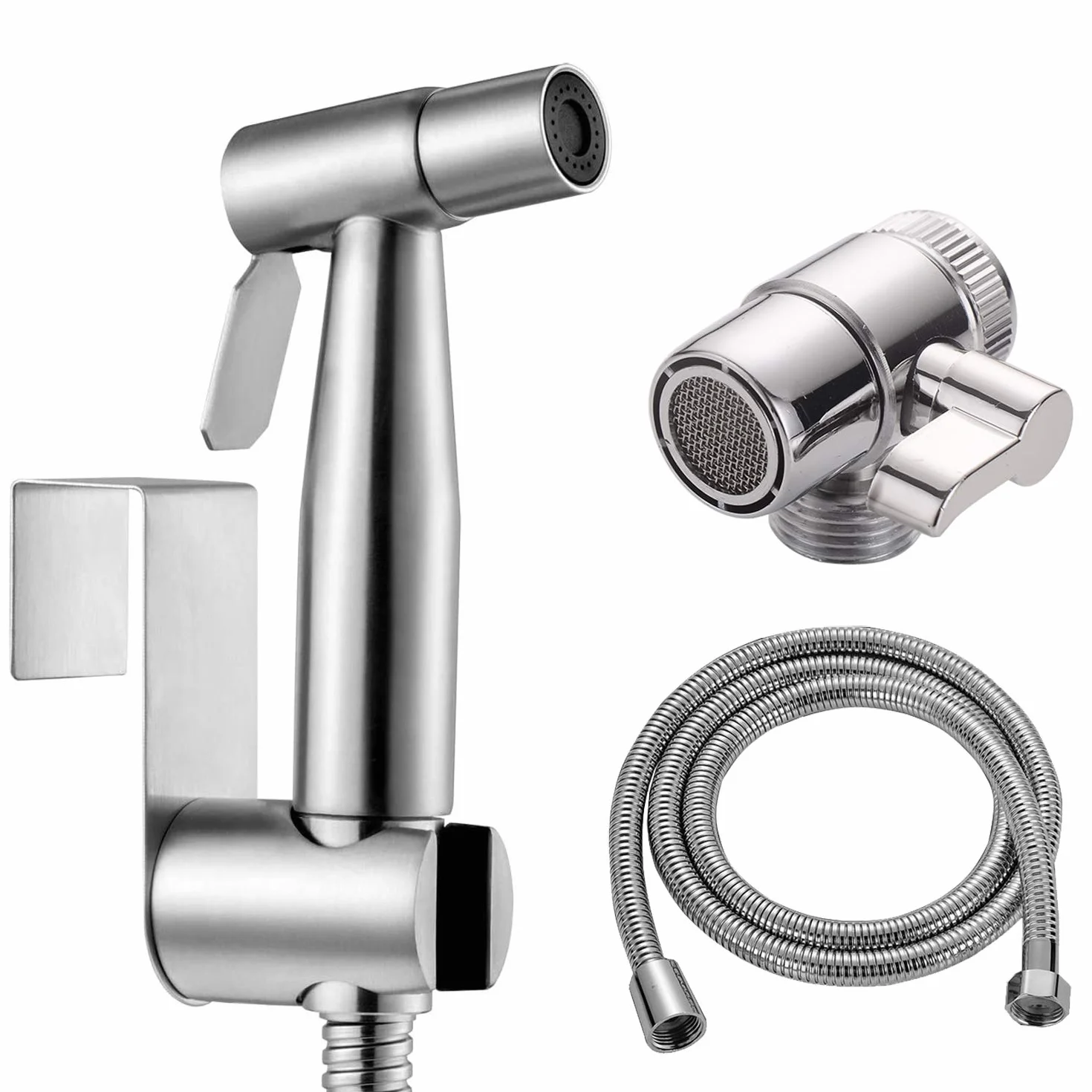 Bidet ręczna słuchawka prysznicowa ze stali nierdzewnej, muzułmański prysznic ze stali nierdzewnej i zestaw do spryskiwania pieluszek materiałowych dla niemowląt – z dozownikiem do kranu, wężem i