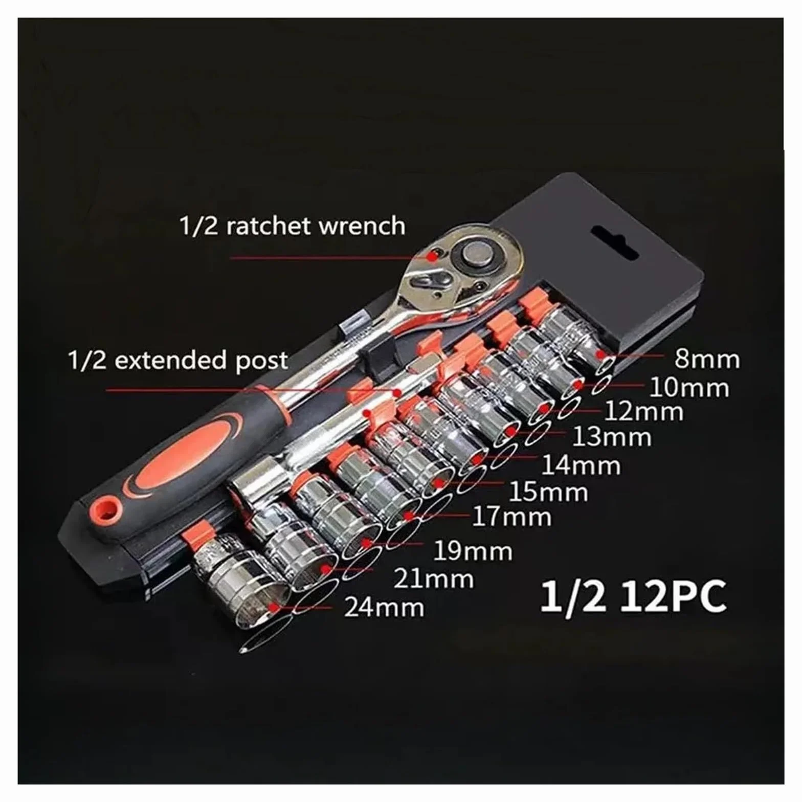 12-częściowy zestaw 1/4 3/8 1/2 wymienione narzędzie z tulejką ze stali wanadowej klucz grzechotkowy(12.5 mm interface)