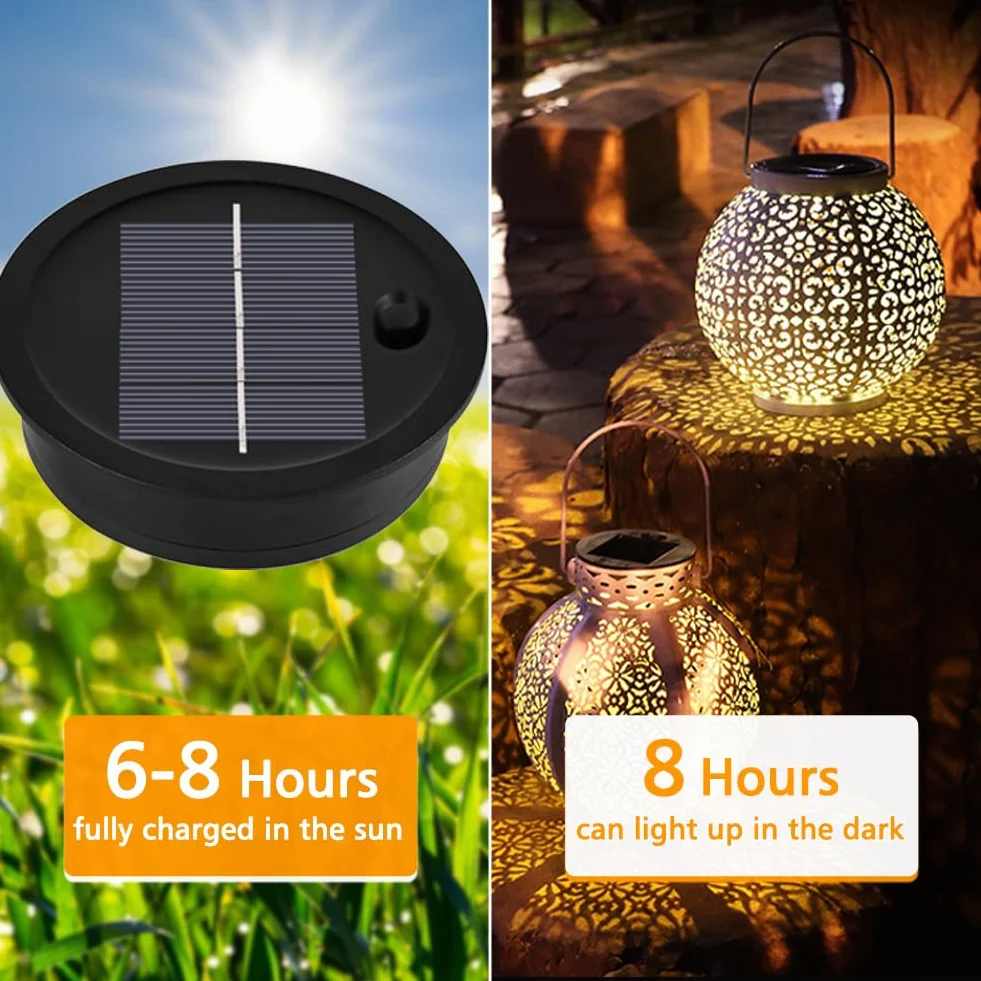 Joycabin 2 sztuki lamp solarnych, zamiennik, górna część 8 cm, z diodami LED, ciepła biel, pokrywa solarna, IP65, wodoszczelna skrzynka na baterie słoneczne, panel słoneczny, część zamienna do lamp
