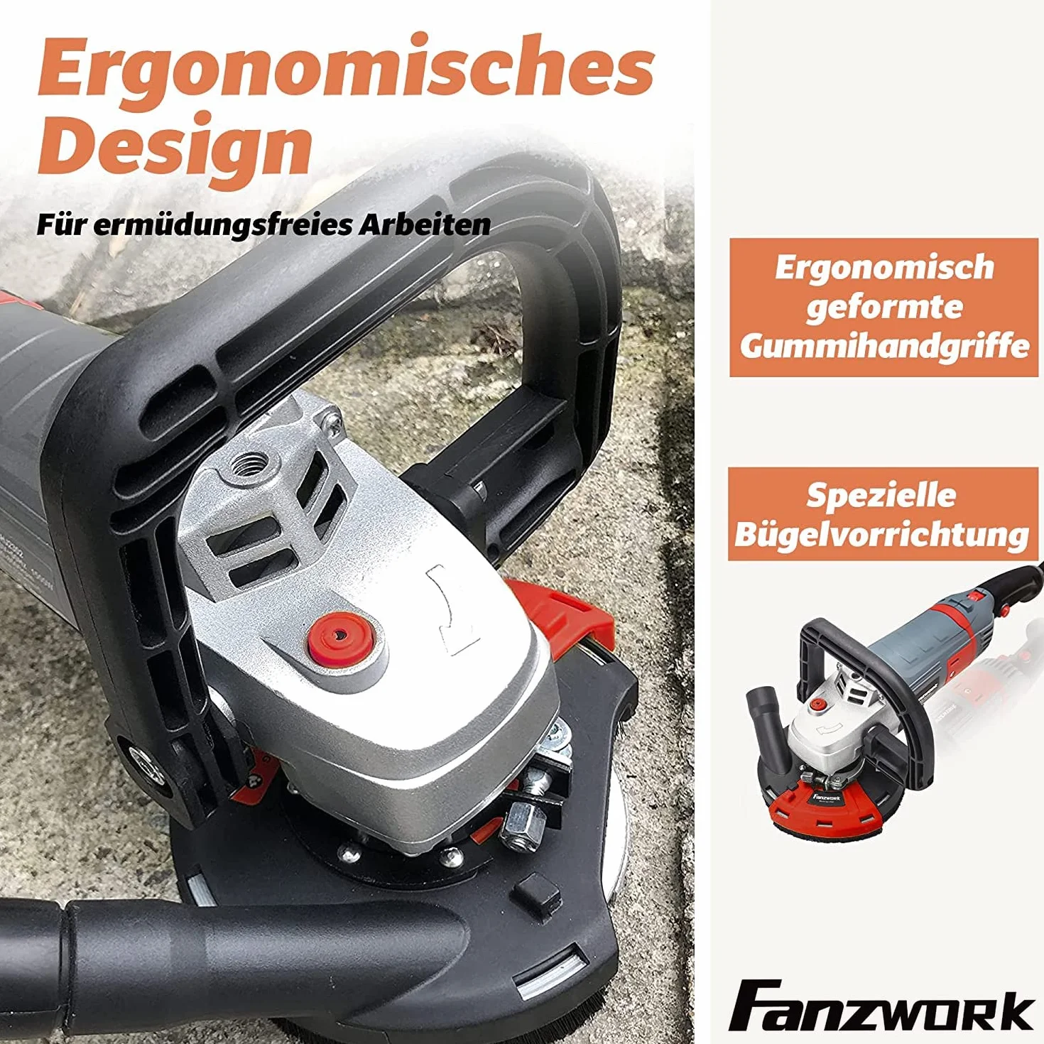 FANZORK Szlifierka do betonu, zestaw szlifierski do betonu z diamentową tarczą szlifierską i częścią ssącą (1500 W / 125 mm+)