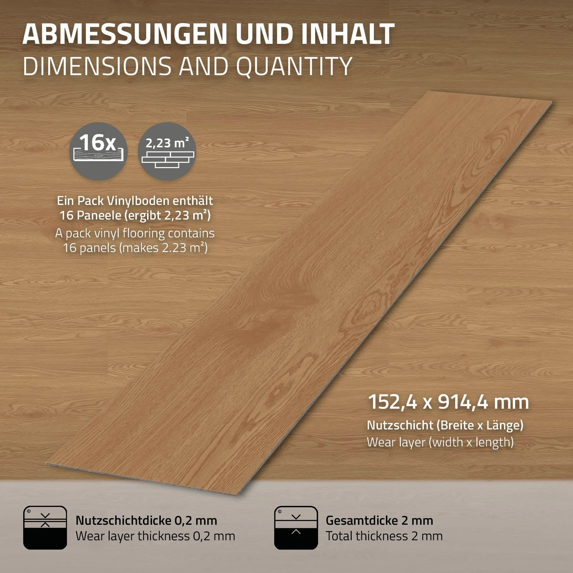 ML-Design Podloga Deluxe PVC, samoprzylepne deski winylowe, podloga winylowa, 91,5 cm x 15,3 cm x 2 mm, grubosc 2 mm, 2,23 m² / 16 desek, dab Sundance, wyglad drewna