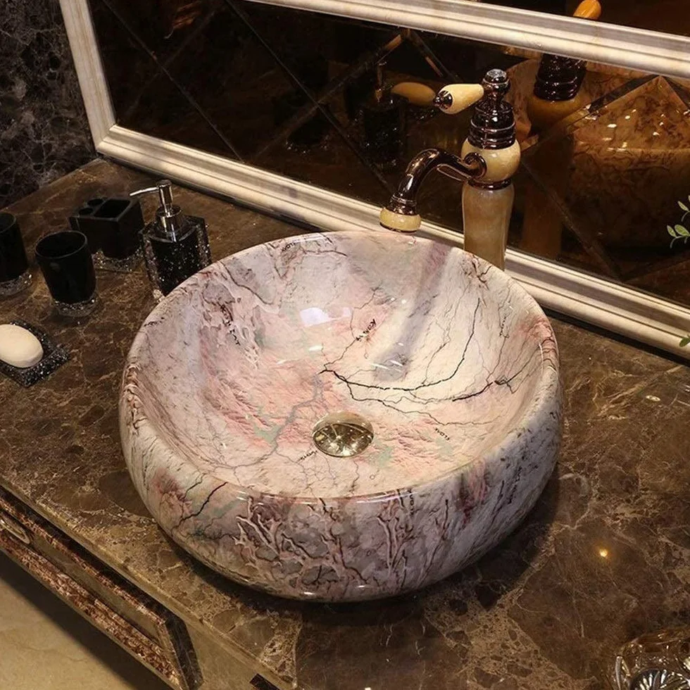 Umywalka W Stylu Retro, Artystyczna, Porcelanowa, Ceramiczna, Umywalka Nablatowa, Szafka, Okrągły, Mały Prezent,