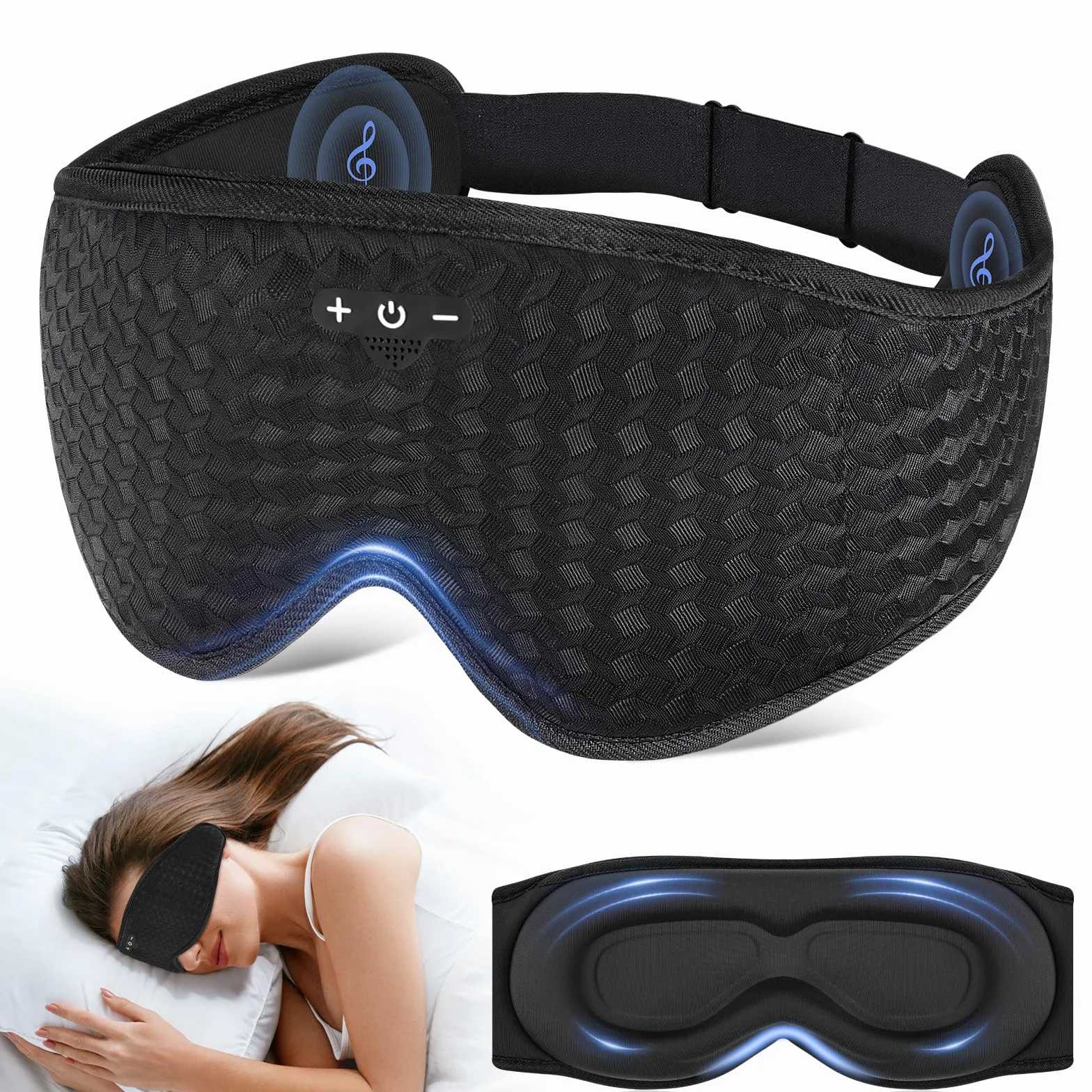 Bluetooth maska do spania 3D Zero ciśnienia oczu V5.4 10H oddychająca zaciemniająca