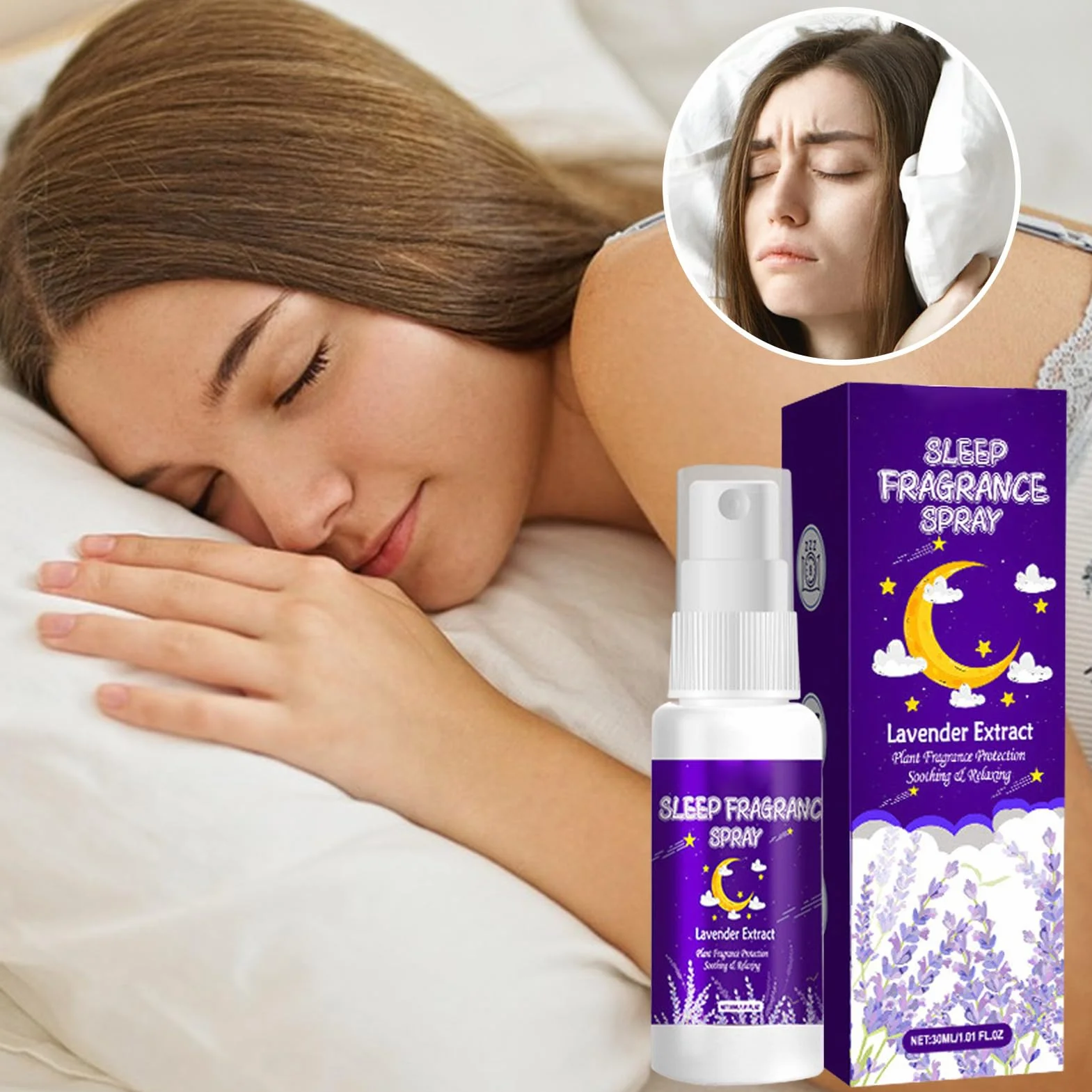 Spray do aromaterapii do łóżka, lawendowa mgiełka do poduszek, 30 ml, naturalny spray do aromaterapii z kojącym olejkiem lawendowym, relaksująca mgiełka do głębokiego snu,