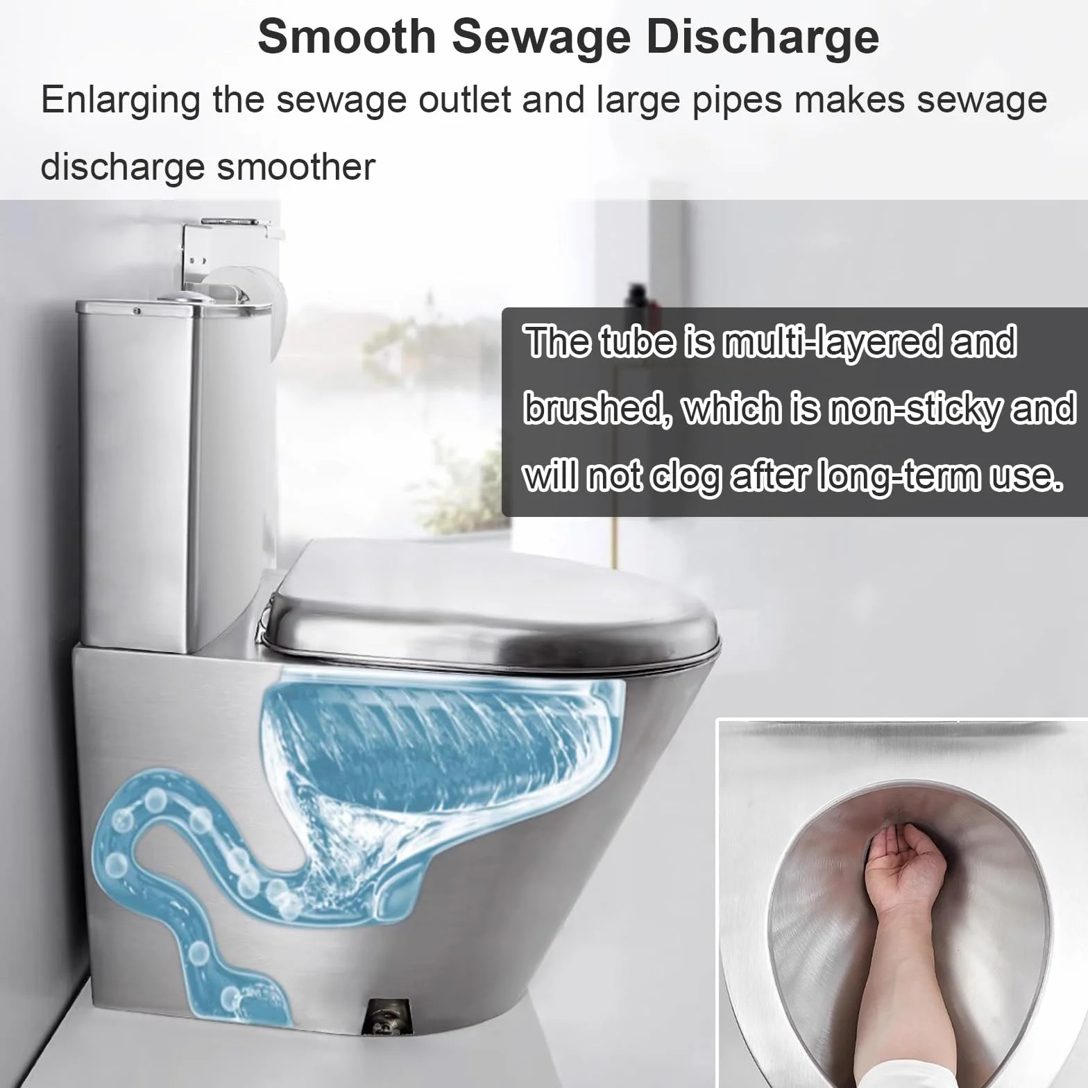 WC ze stali nierdzewnej 304 z dwukomorowym spłukiwaniem, komercyjnym systemem spłukiwania syfonu i ochroną przed zamarzaniem do toalet prywatnych i publicznych. Elegancka złota powierzchnia do