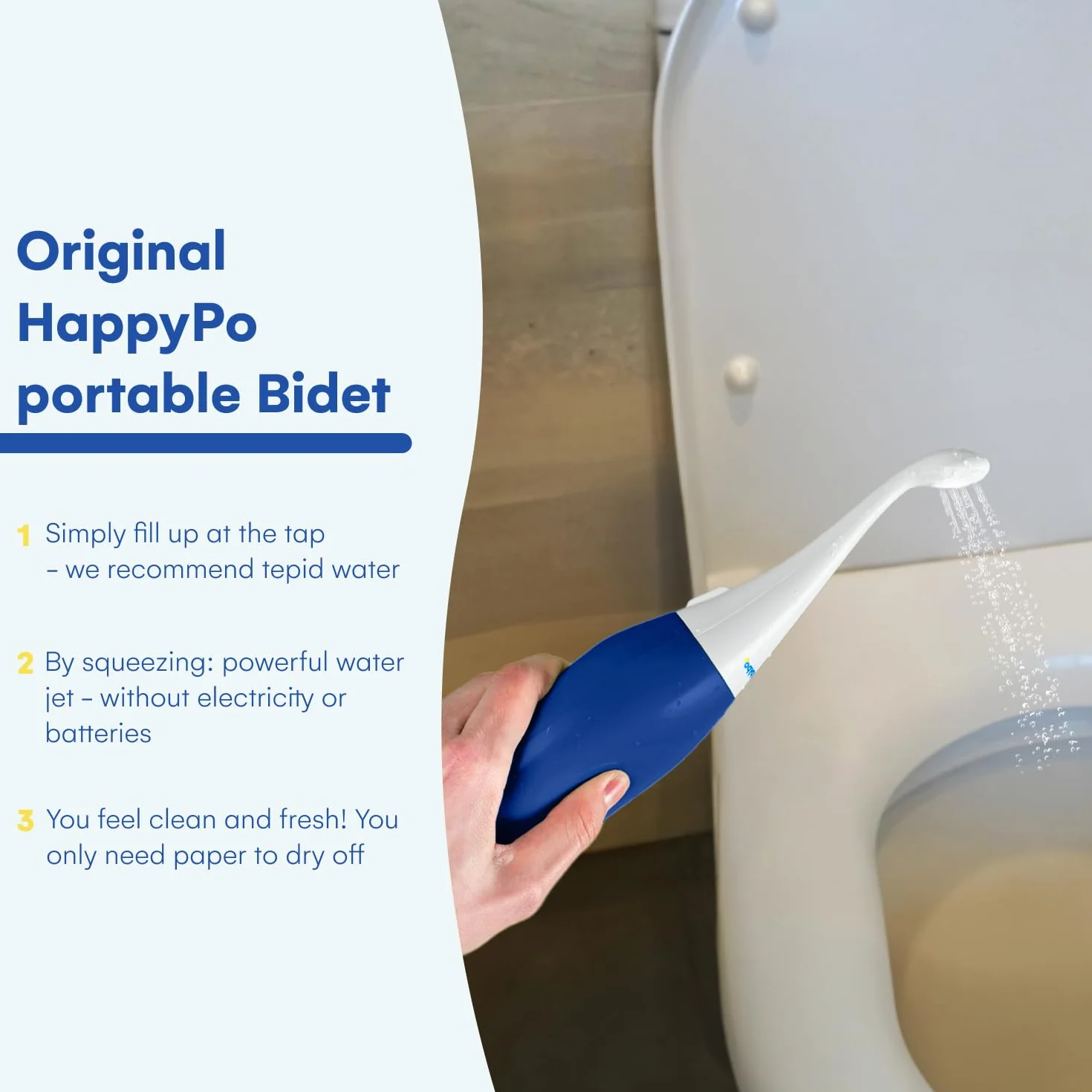 Happy Po prysznic 2.0 | bidet Easy | mobilny bidet podróżny | prysznic do miejsc intymnych | ciemnoniebieski