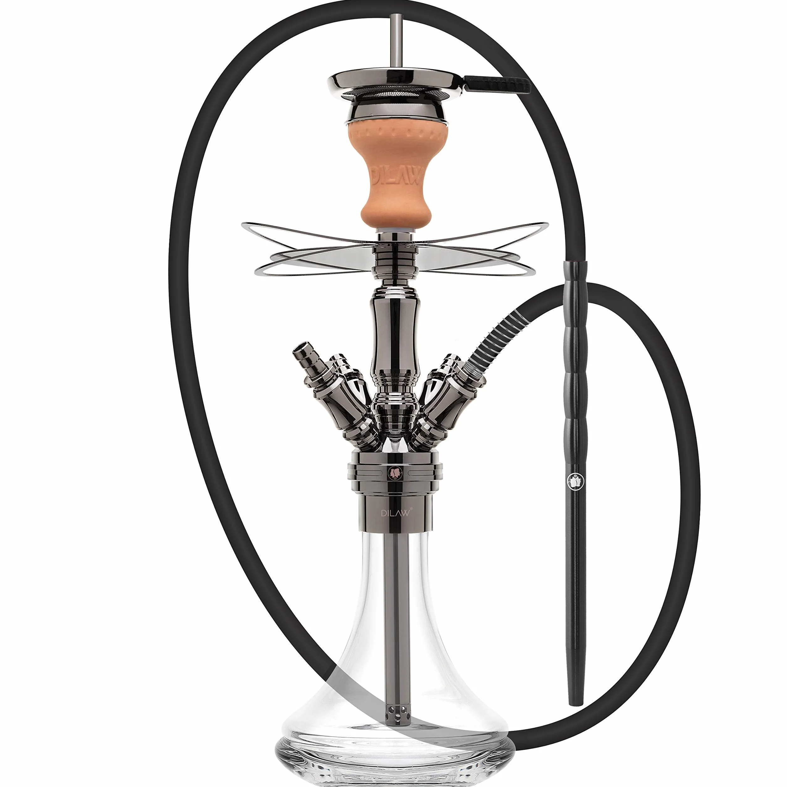 DILAW Kompletny zestaw sziszy Smart to go 38 cm stal nierdzewna mini hookah 4 przyłącza 4 adaptery szklane