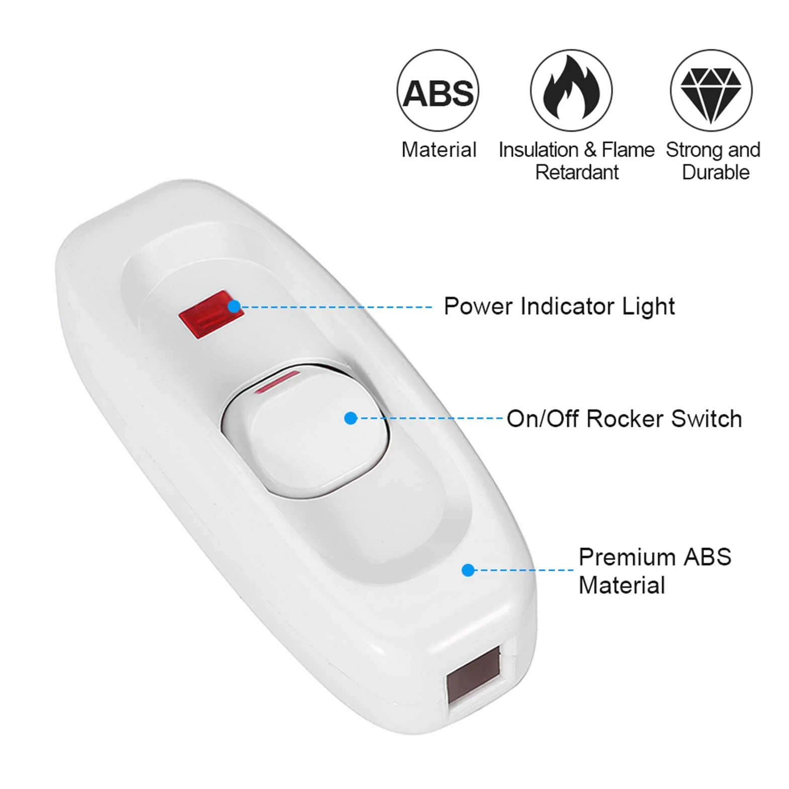 Włącznik/wyłącznik Włącznik Lampy, AC 250V 10A Inline ON/OFF stół Biurkowy Przewód do Lampy Przełącznik Kablowy z lampką kontrolną LED (Biały)