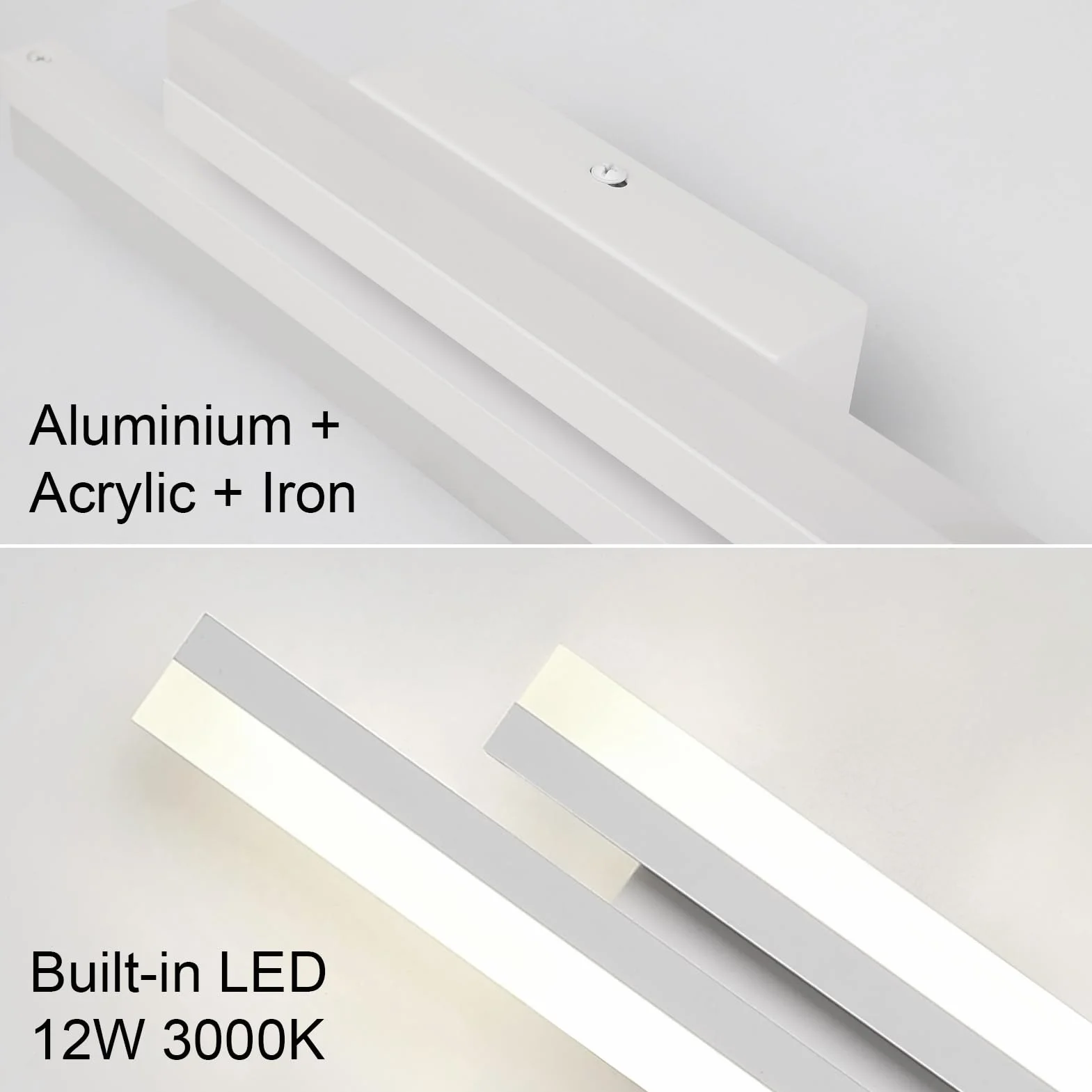 Klighten Lampa ścienna LED do wnętrz, 40 cm, 12 W, 850 lumenów, nowoczesna lampa, aluminium, żelazo + akryl, do sypialni, salonu, korytarza, klatki schodowej, 110-240 V, biała