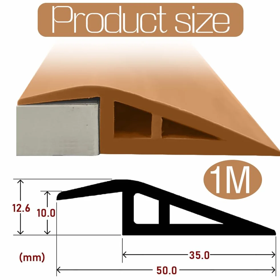 RANJIMA Profil przejściowy samoprzylepny, 1 m x 5 cm PCW, listwa progowa drzwi z regulacją wysokości 5-10 mm, profil przejściowy, listwa przypodłogowa, listwa przejściowa do laminatu, płytek, brązowa