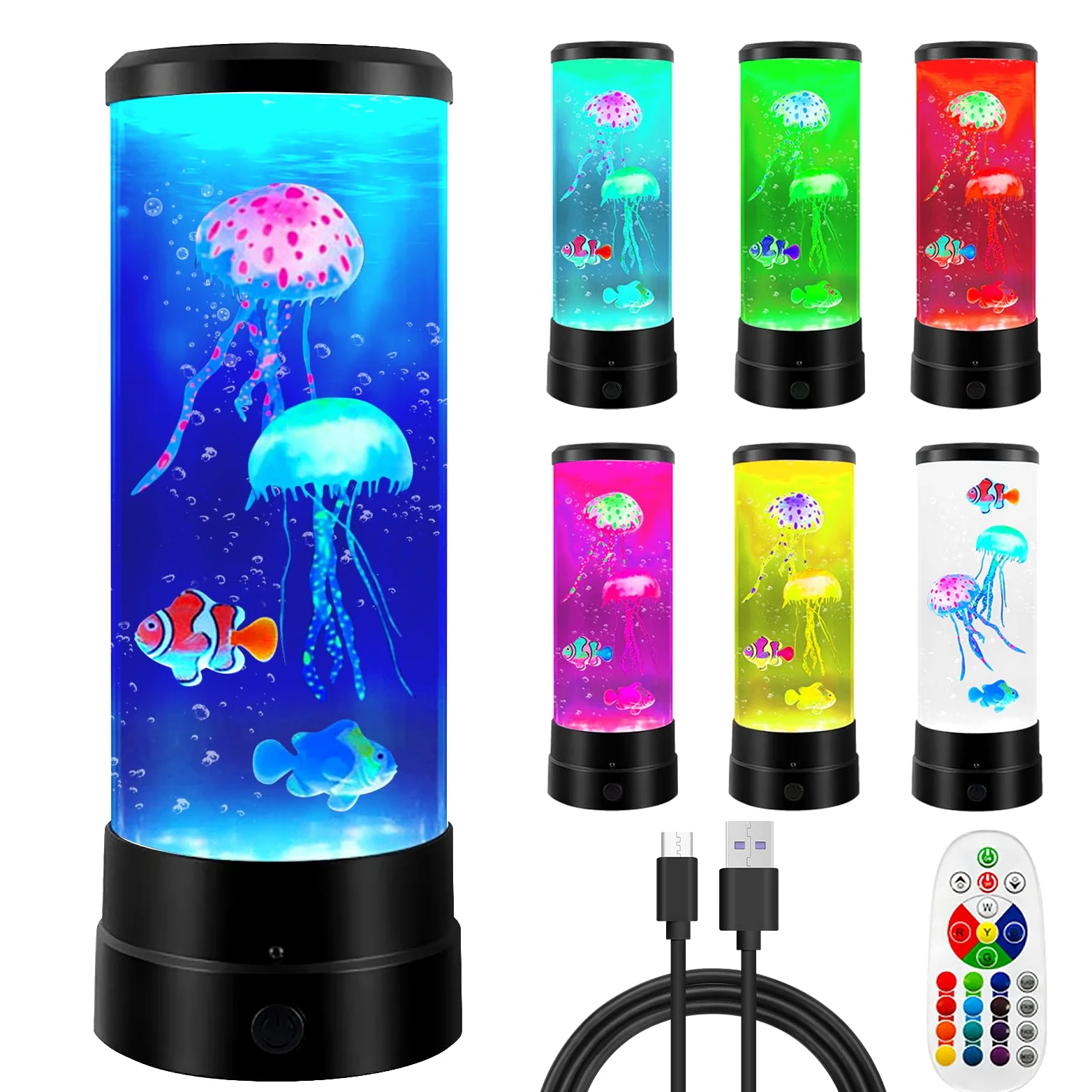 BORDEAG Lampa z meduzami, lampa lawa z meduzami, okrągła lampa z meduzami, lampa akwariowa z meduzami z 17 trybami zmiany kolorów, zdalne sterowanie, fantazyjna lampa lawa z meduzami na światło