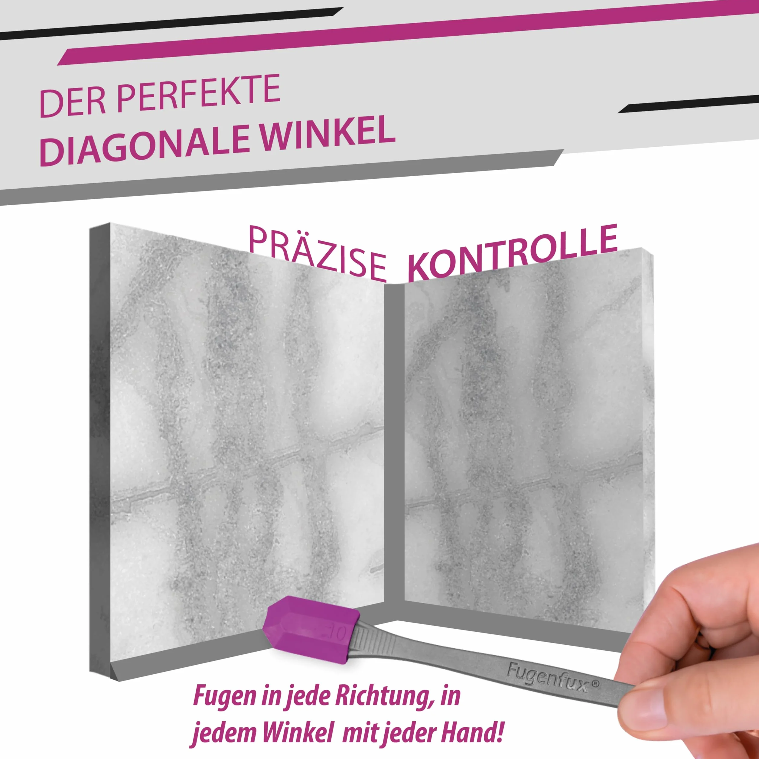 FUGENFUX® DIAGO 4-częściowy zestaw do fug – ściągacz do wąskich miejsc, silikonu, akrylu, Made in Germany