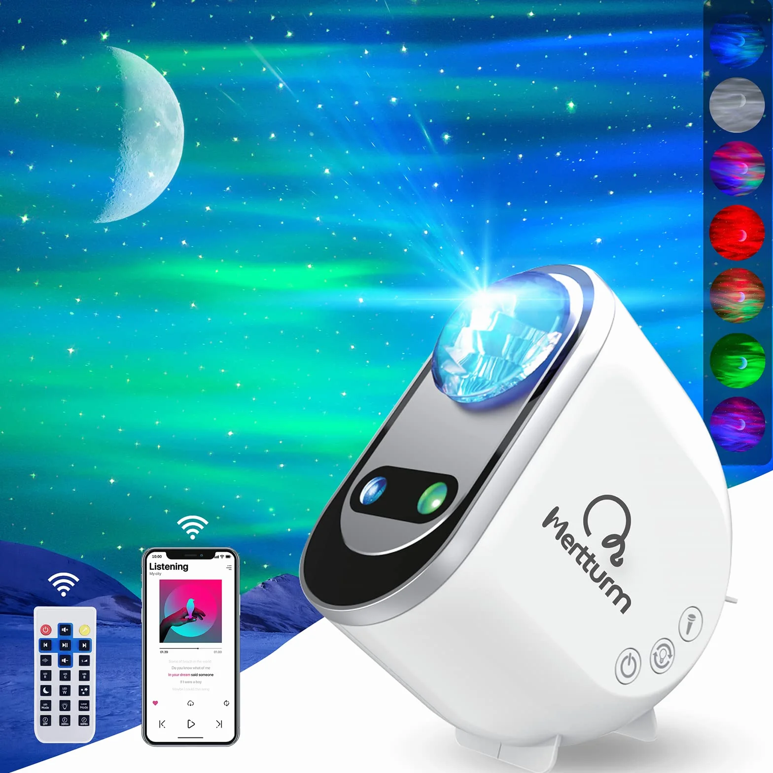 MERTTURM Projektor Star Sky, Lampka Nocna Projektora Galaxy dla Dzieci z Głośnikiem Bluetooth, Lampa Projektora LED Star do Dekoracji Sypialni, Prezent, Prawdziwy Księżyc