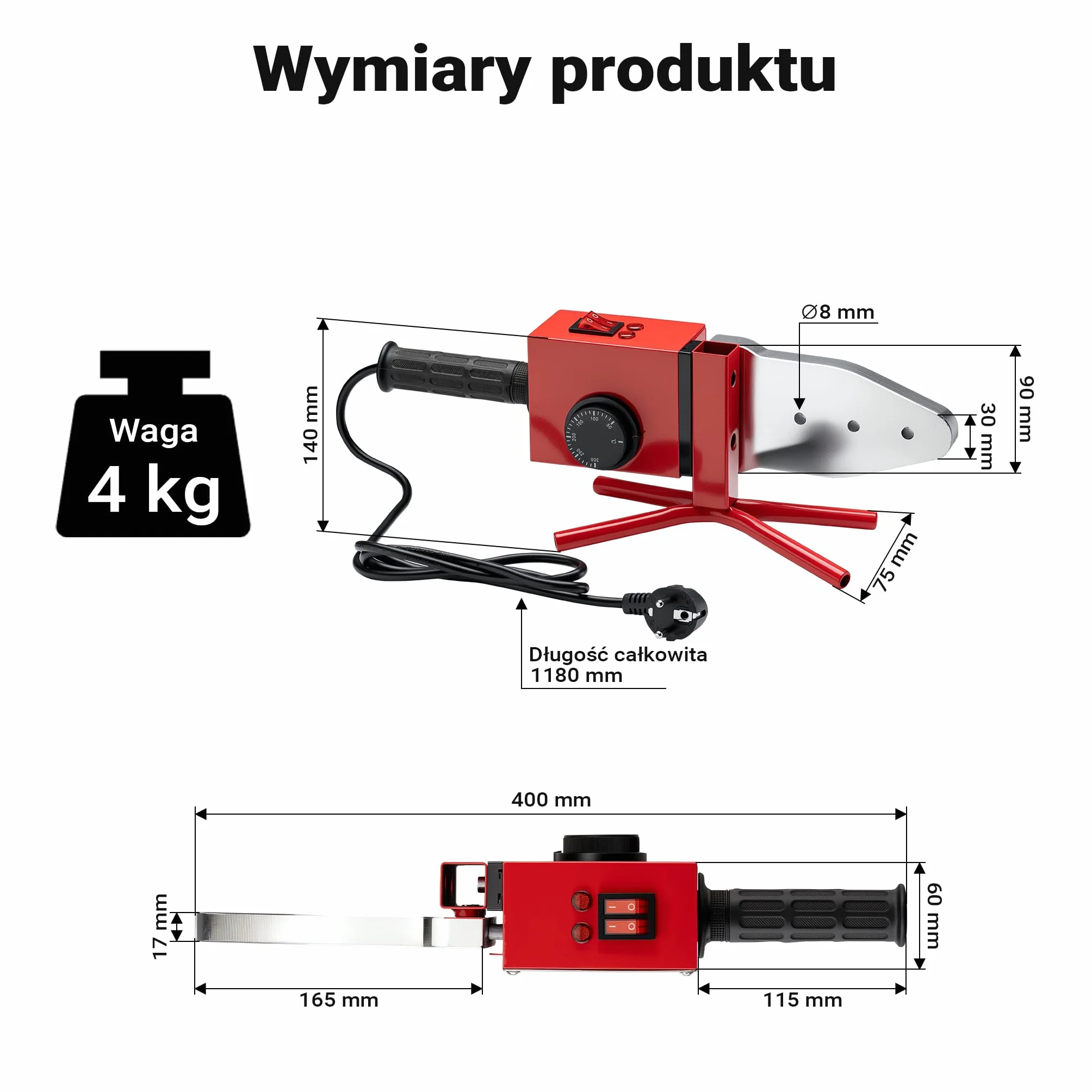 Wiltec Zgrzewarka do rur PE o mocy 2000 W do spawania termoplastycznego, 7 grzałek 16-63 mm w metalowym kufrze, nagrzewa się do 300°C