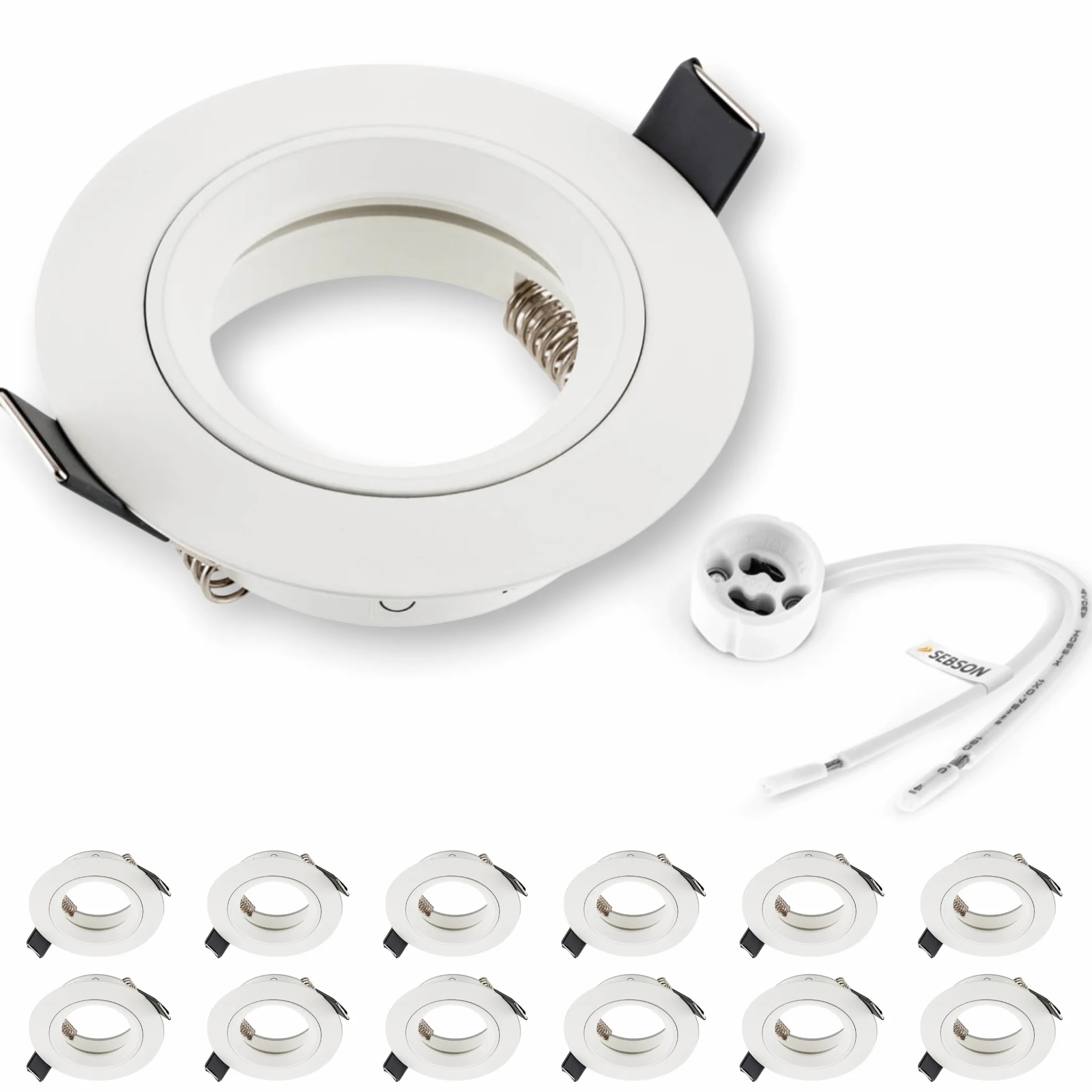 SEBSON Reflektor wpuszczany z gniazdem GU10 - Otwór montażowy sufitowy ø65mm (min. 60mm, maks. 70mm) - wpuszczana lampa sufitowa Ø80x24mm - Zestaw 12 szt