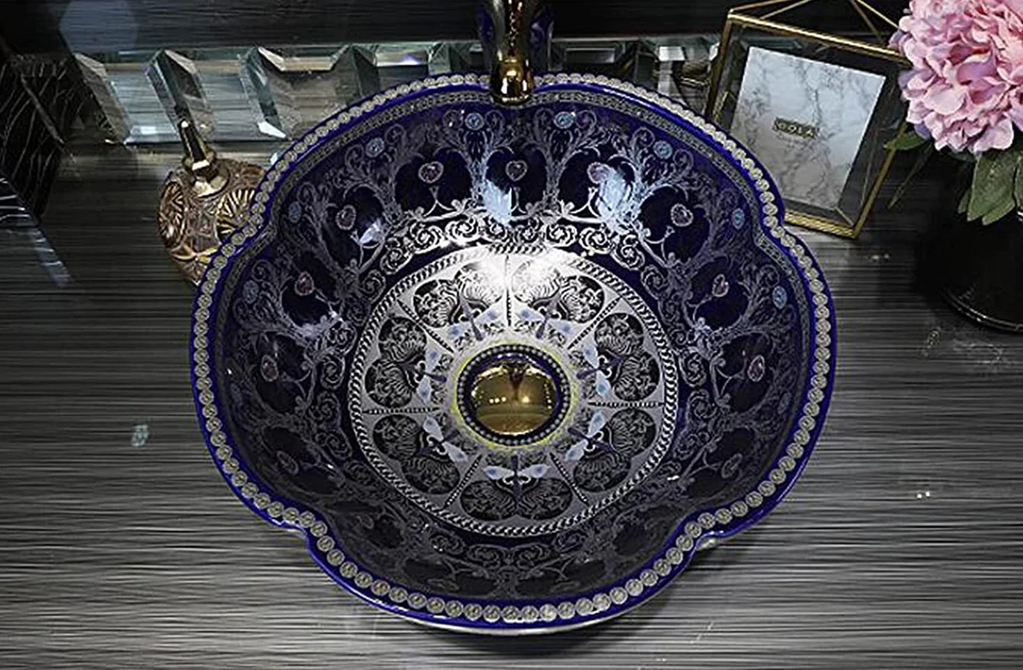 Ceramiczna Umywalka Łazienkowa, Ręcznie Malowana, Z Kolorowym Wzorem, Ceramiczna Umywalka Nablatowa, Okrągła, 42 X 15 Cm, Umywalka Nablatowa, Umywalka Artystyczna, Bez Pr,B