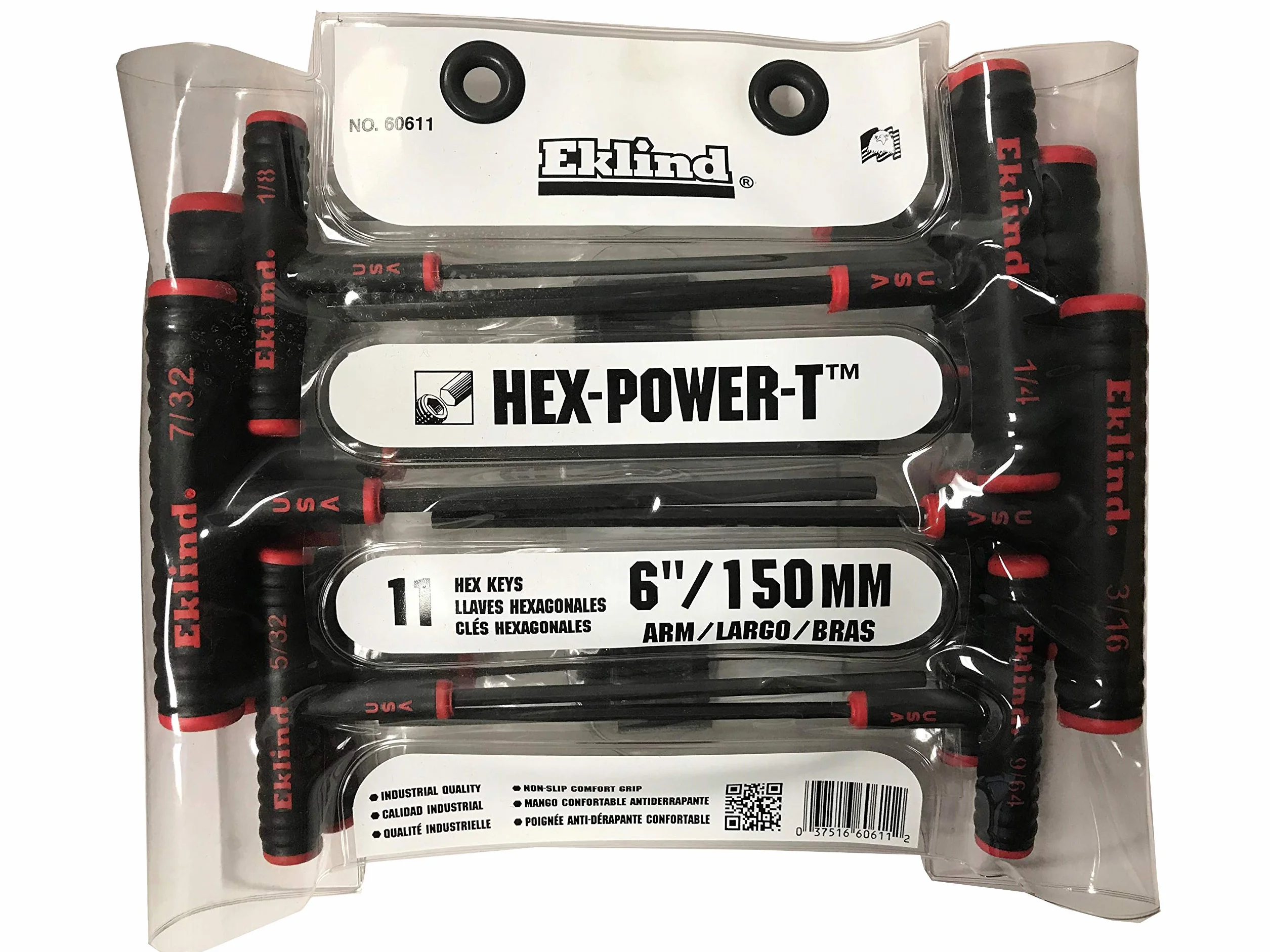 EKLIND 60611 klucz imbusowy z uchwytem Power-T - 11 szt. zestaw SAE cale rozmiary 5/64-3/8 15 cm seria