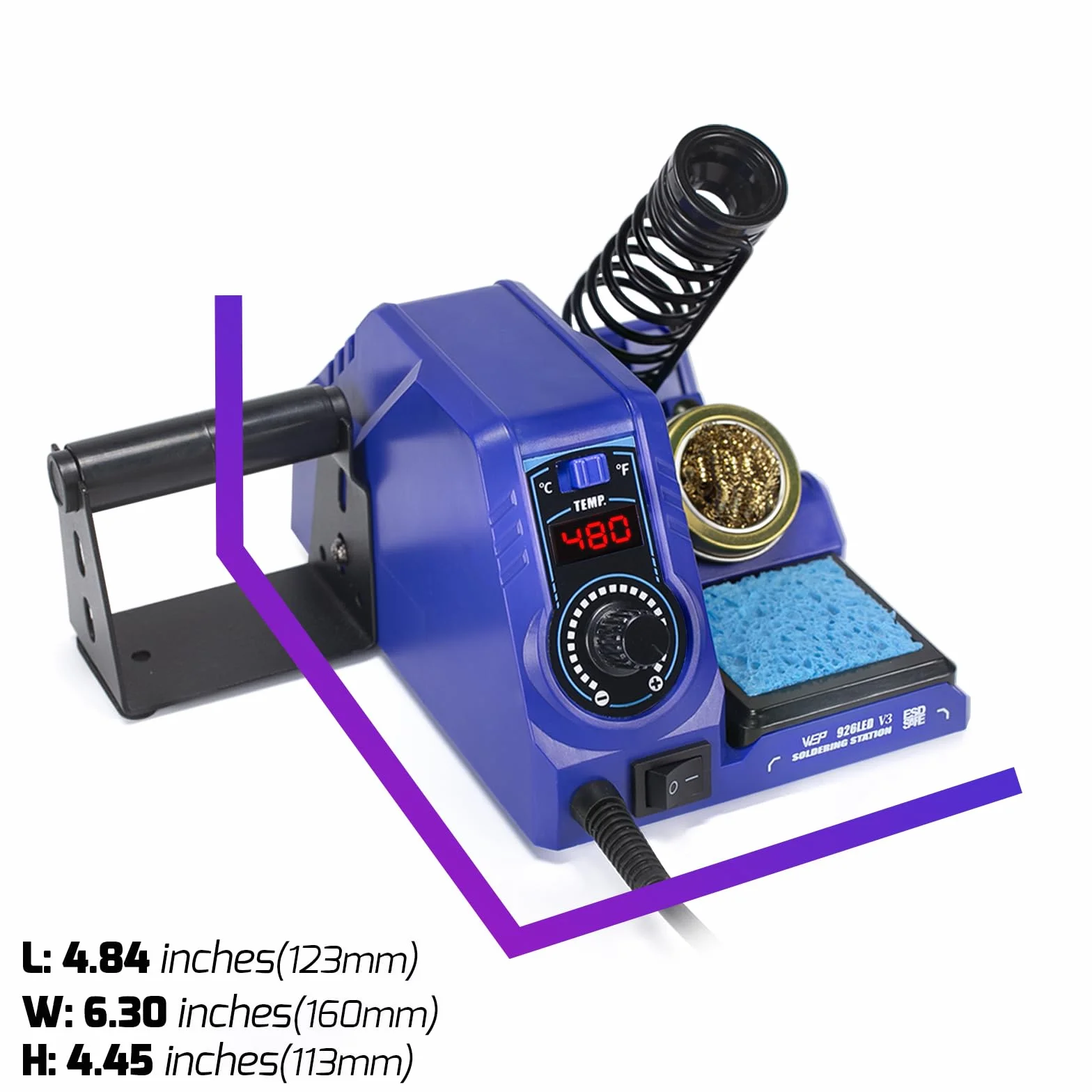WEP 926 LED V3 niebieska stacja lutownicza 130 W MAX zestaw do lutowania z cyną do lutowania, 5 grotów lutowniczych, pęsetą, pompą rozlutowującą, środkiem czyszczącym, regulacją temperatury i trybem