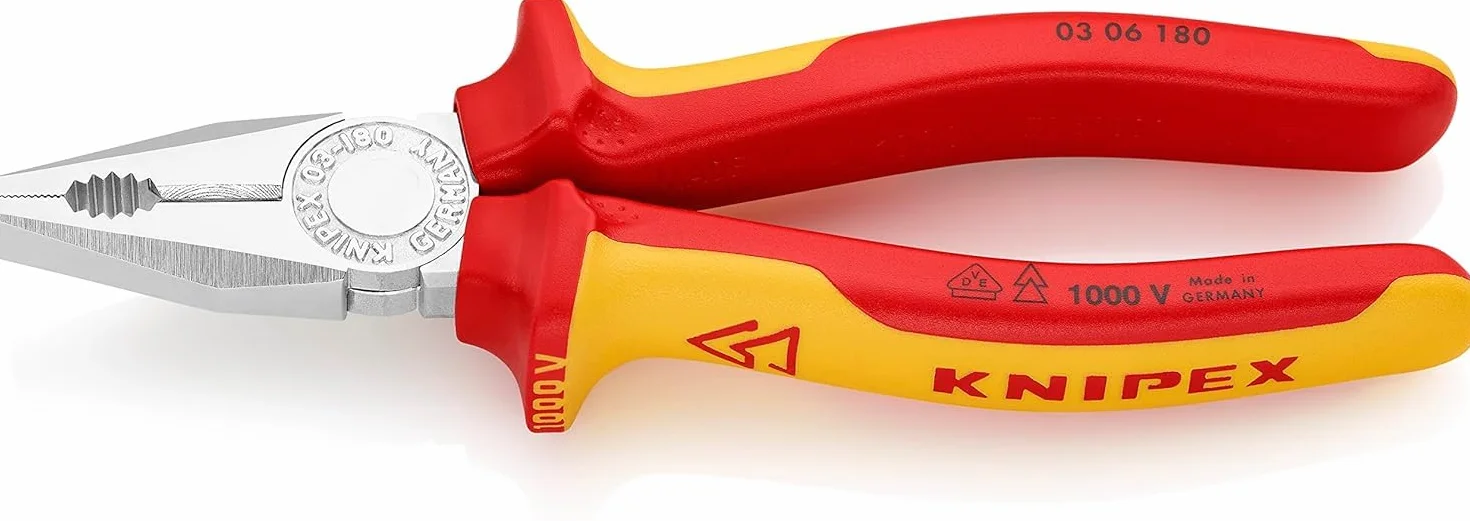 KNIPEX Szczypce uniwersalne w opakowaniu z zawieszką chromowany z wielokomponentowymi osłonkami, izolowane wg VDE 180 mm, 03 06 180 SB