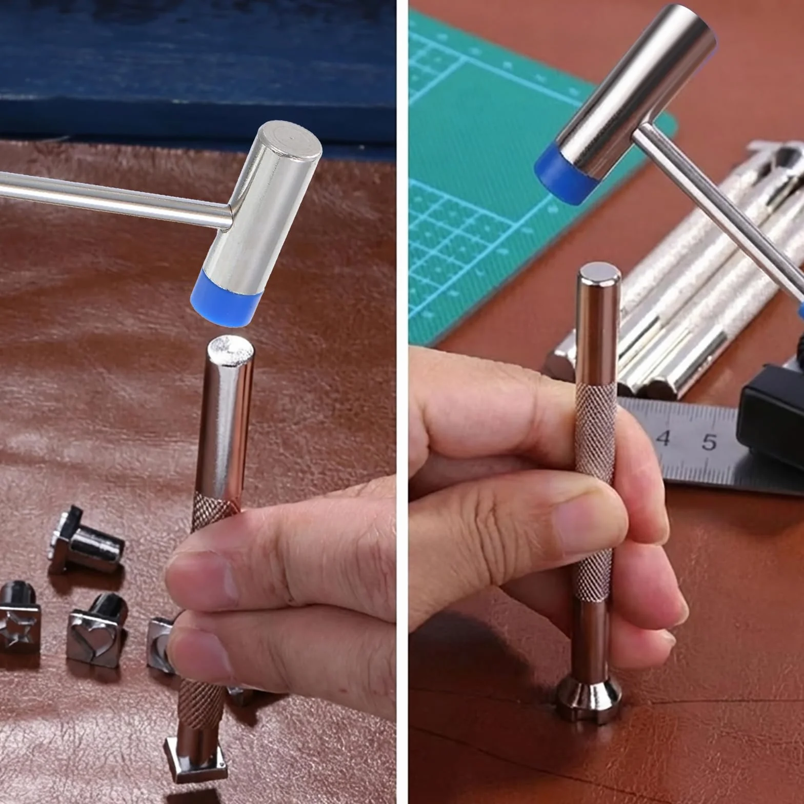 Mabor Mały młotek z podwójną głowicą, lekki mini młotek, 16,8 cm plastikowy i metalowy młotek do biżuterii, do rękodzieła, zegarków, strojenia, materiałów do obróbki drewna, niebieski