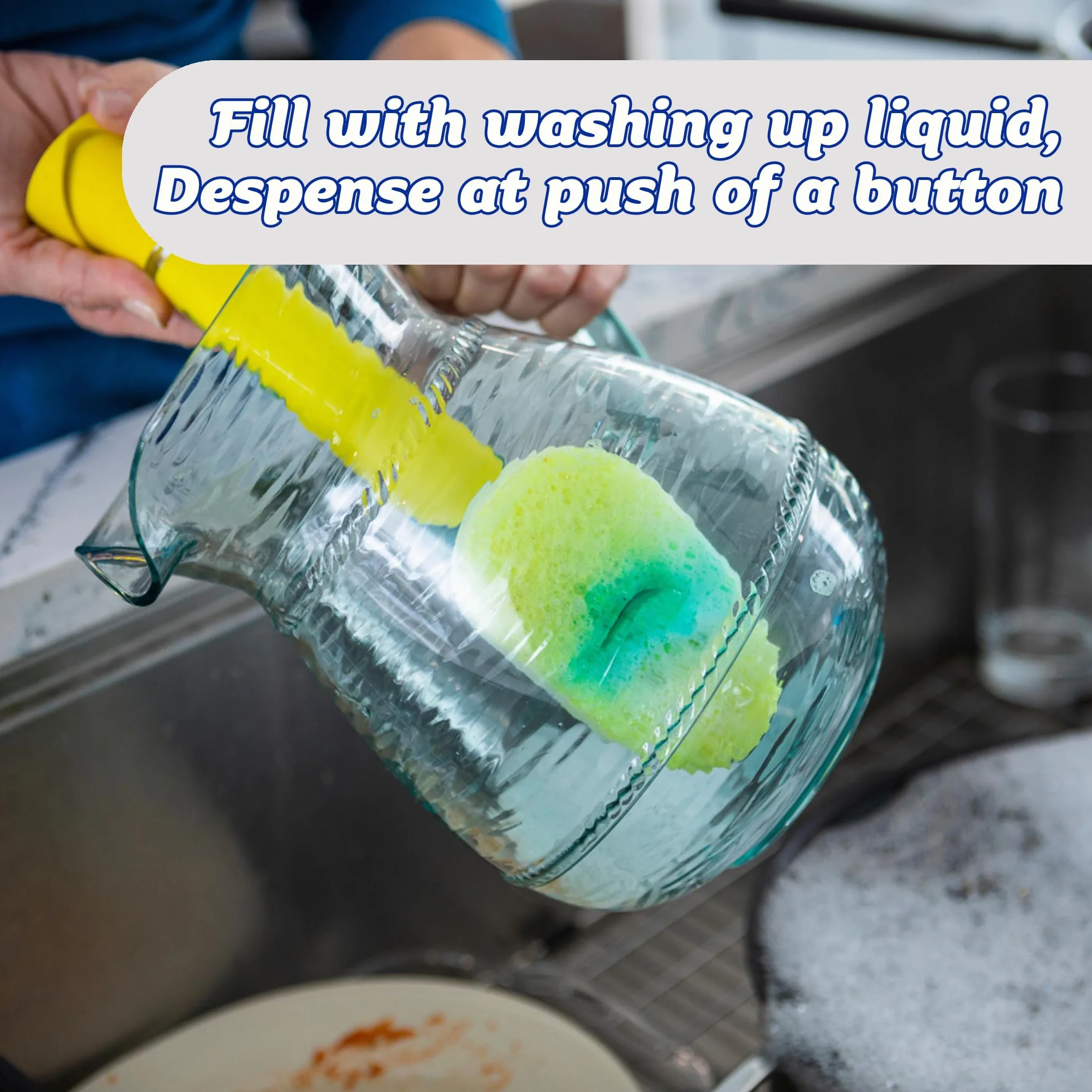 Scrub Daddy Daddy różdżka do naczyń i głowica łącząca, szczotka do dozowania mydła, zmieniająca teksturę gąbka do mycia z płynnym uchwytem, gąbka do naczyń z wbudowanym skrobakiem, głowica do