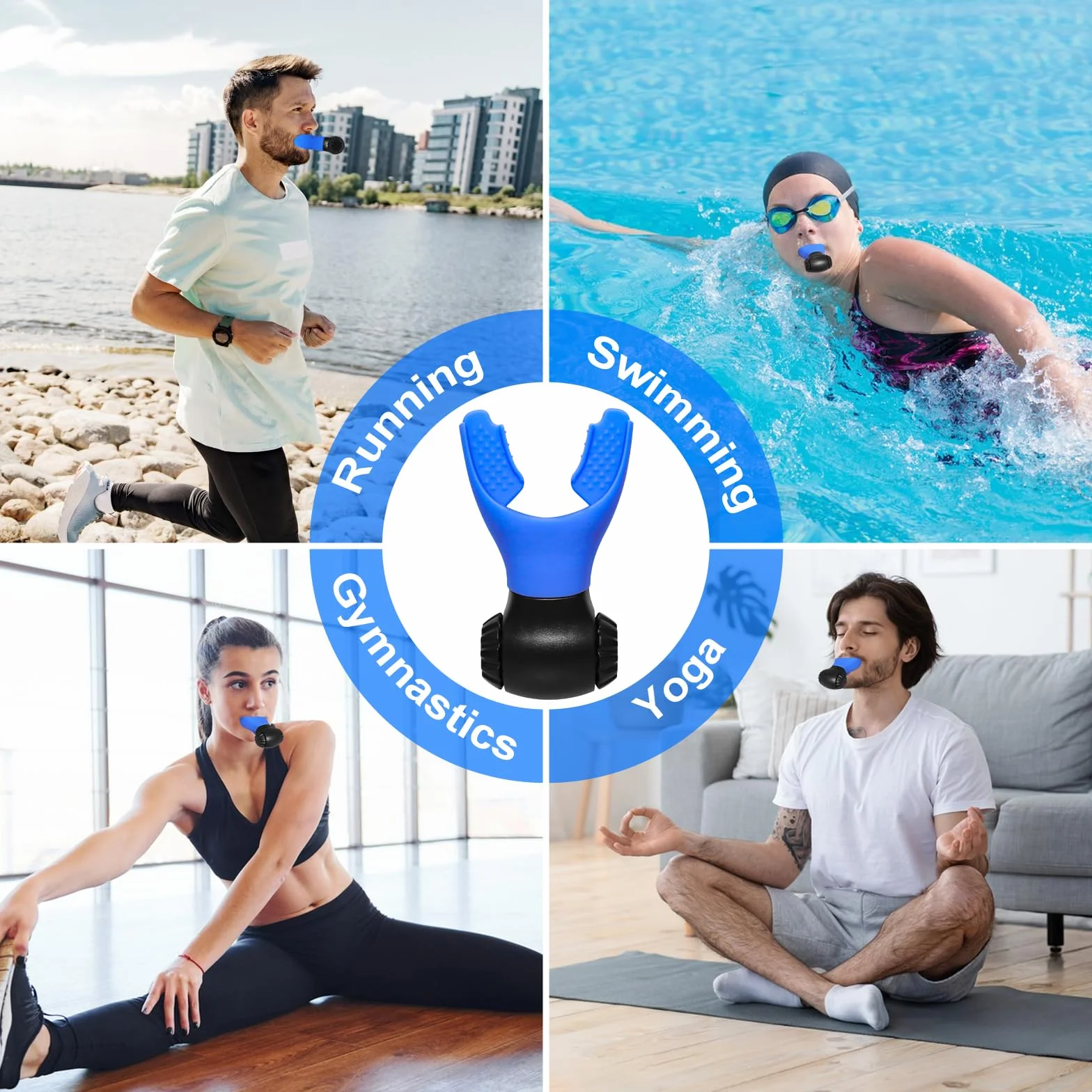 oxyfit Oxyfit trener oddychania, trener oddechu, płuc, trener oddechowy, trener ćwiczeń oddechowych z regulowanymi opornikami dla zwiększenia wytrzymałości oddechowej – niebieski