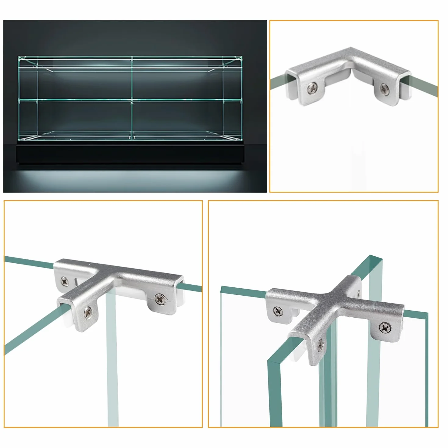 4 Sztuk 8mm Zacisku do Szkła, Uchwyt do Szkła ze Stopu Aluminium, Regulowany Zacisk do Szkła, Zacisk do Mocowania Szkła, do Szkła o Grubości 3-7 mm, Kształcie L