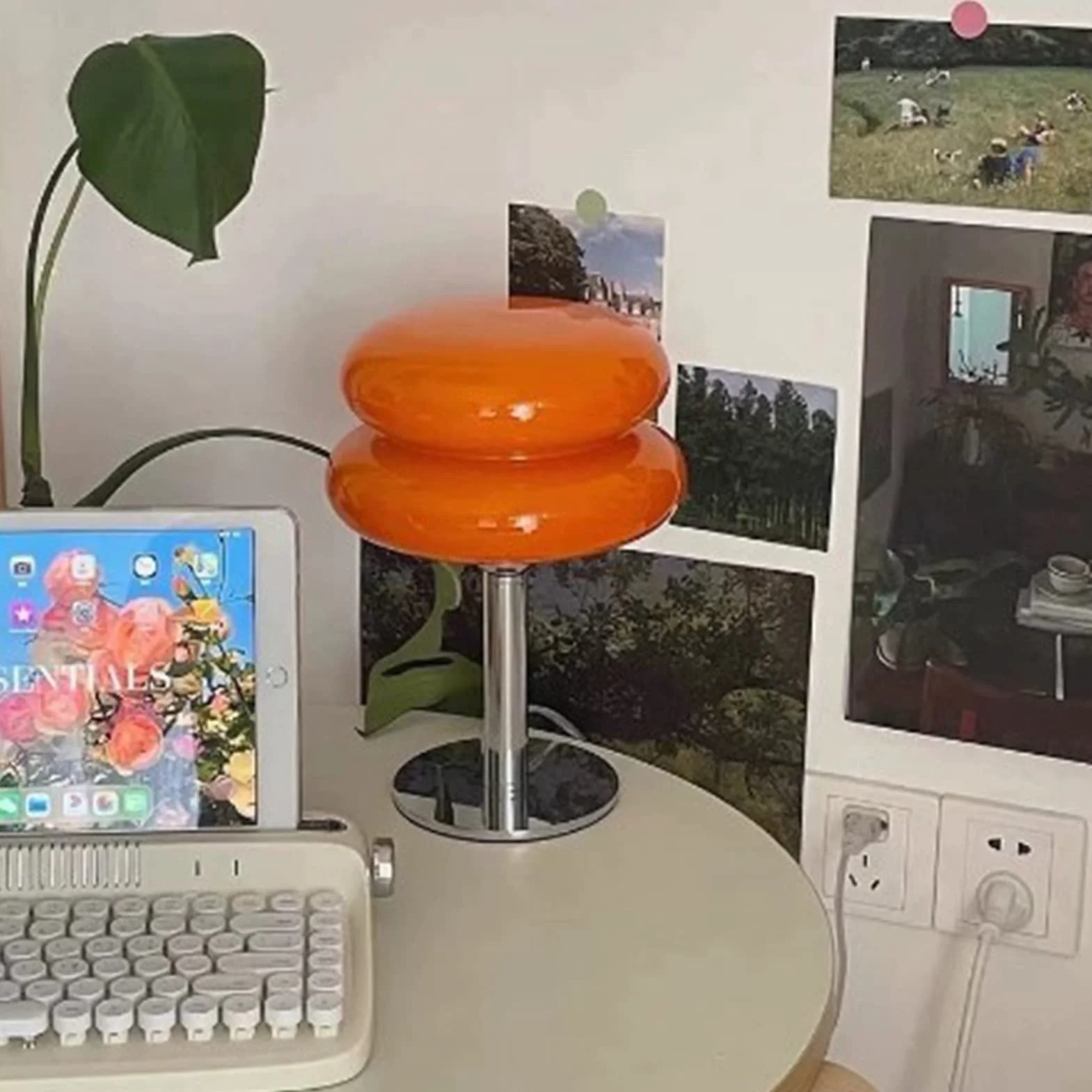 Stołowa Tarta Jajeczna, Lampki Nocne z Makaronikiem dla Dziewczynek, Miękkie światło Śliczna Szklana Stołowa Biurkowa USB do Salonu (Przełącznik przyciskowy USB)