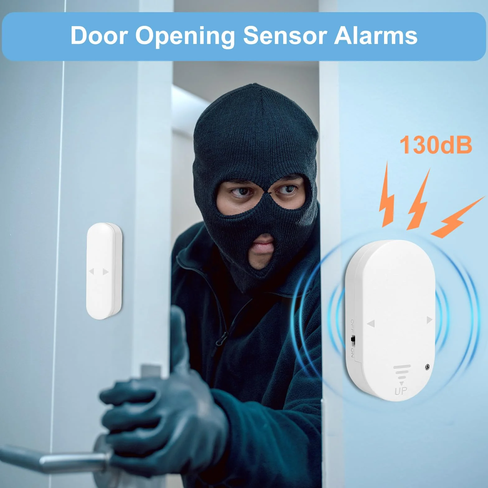 Cuteefun Alarm drzwiowy, 2 sztuki Czujnik wibracji stłuczenia szkła, 130 dB Głośny czujnik drzwi, Regulowana głośność Alarm okienny Alarm antywłamaniowy, Alarm okienny dla bezpieczeństwa domu, Sklepu