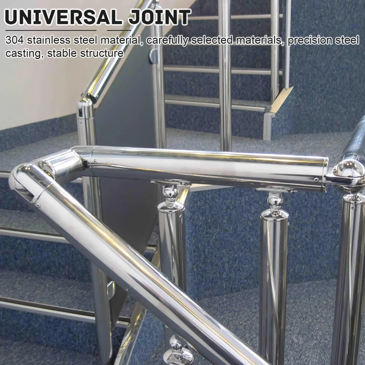 Łącznik do poręczy ze stali nierdzewnej, 42,4 mm Akcesoria do balustrad ze stali nierdzewnej z regulowanym kątem, złącze konfiguratora poręczy schodów, balkonu, na zewnątrz