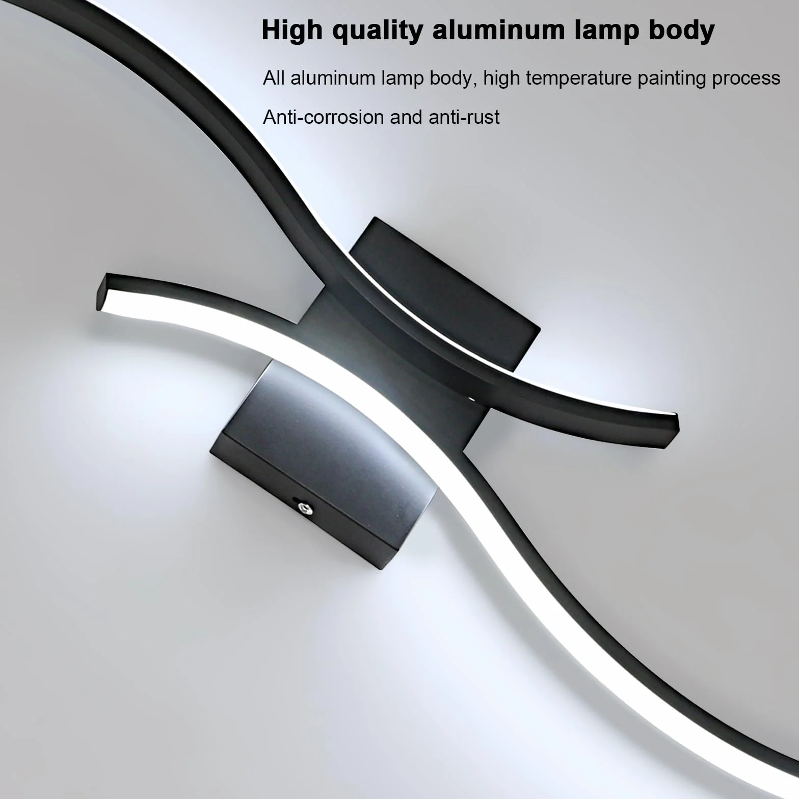 Comely Wewnętrzny Kinkiet LED 27W Nowoczesna Lampa Ścienna - 80 CM Czarny Zakrzywiony Wzór Oświetlenie Ścienne Do Korytarza Salonu Sypialni Schodów Kuchni, 6500K Zimne Światło