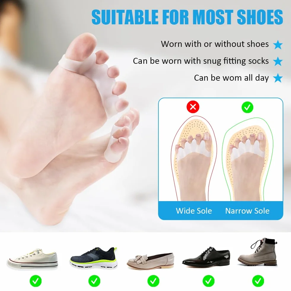 ACWOO Korektor palców Bunion, miękkie żelowe ochraniacze na kolano, dla dużych palców, odprężające, rozkładane, do Hallux Valgus & Bunion Support (4 pary)