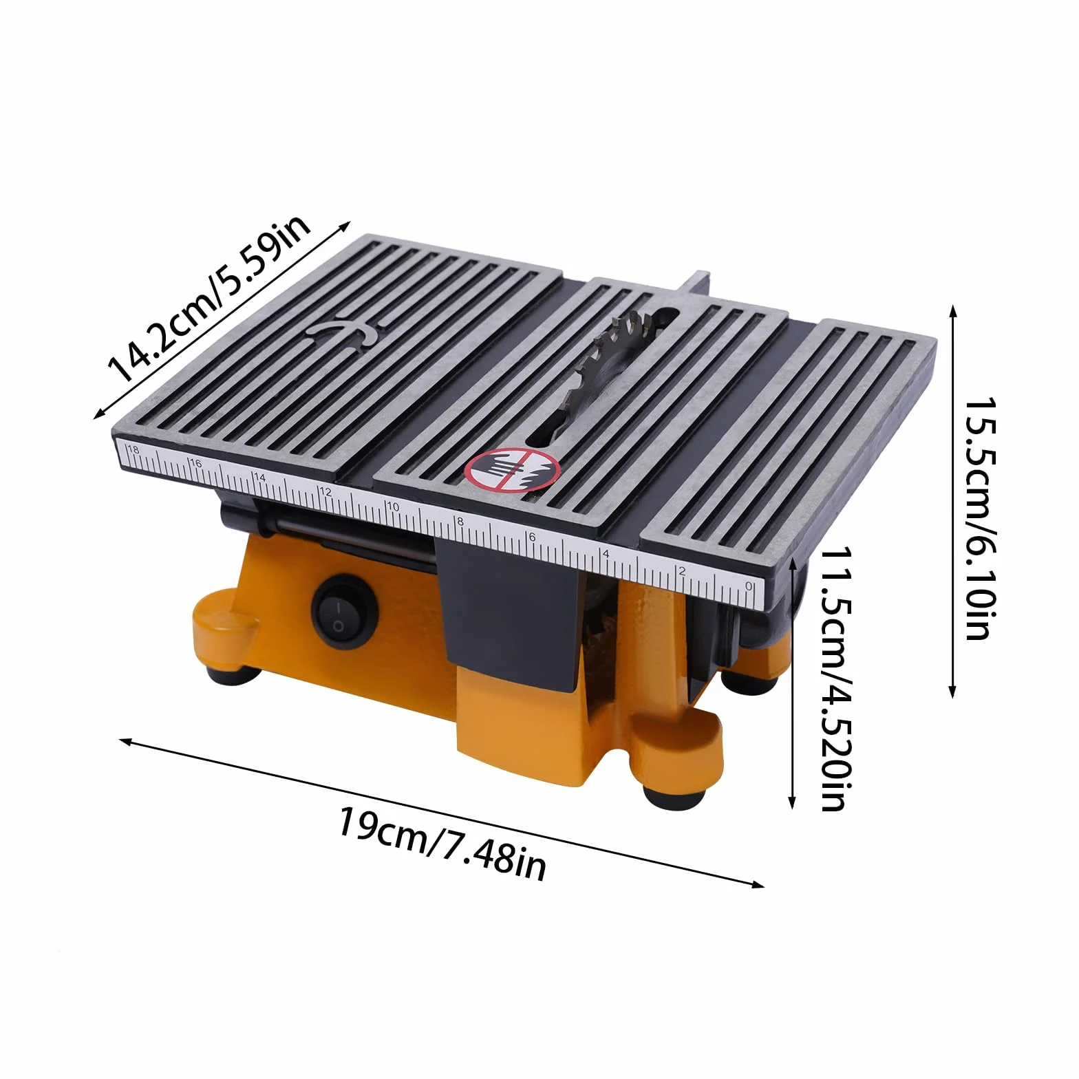 Stołowa piła tarczowa 90 W, mini elektryczna piła stołowa, 220 V, 4500 obr./min, średnica brzeszczotu 10 cm, rozmiar stołu 190 x 142 mm dla przemysłu, przemysłu meblarskiego, zakładów obróbki drewna