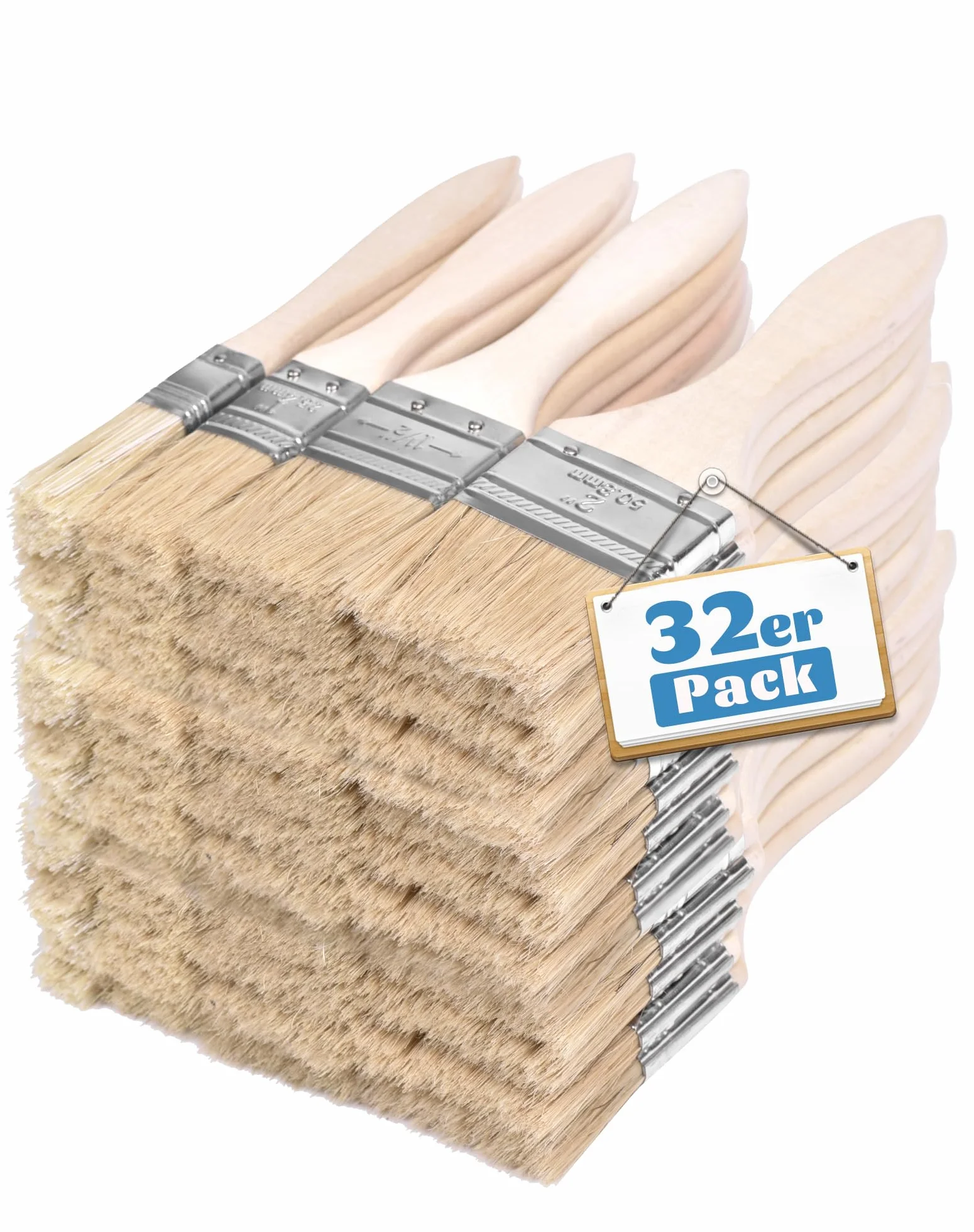 32 sztuki Zestaw pędzli do malowania, 12,7/25,4/38,1/50,8 mm, szerokie, płaskie, do lakieru, lazury, farby, oleju, lazury, drewna, DIY