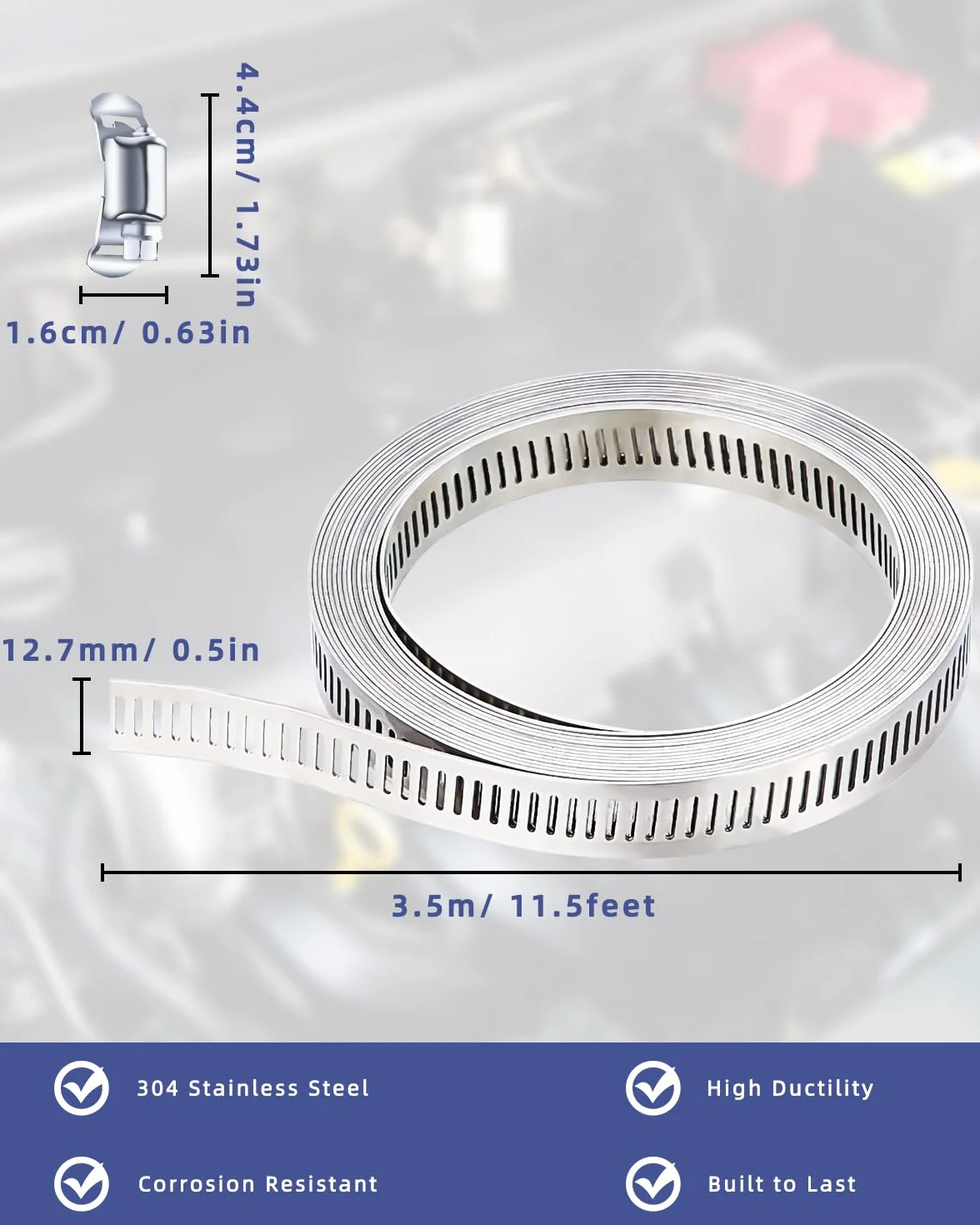 Xespis Zaciski do węży ze stali nierdzewnej, zestaw zacisków do węży DIY, 3,5 m perforowany metalowy pasek + 12-częściowy łącznik, do rur wodnych, zbiorników, rur gazowych, chłodnic, rur samochodowych