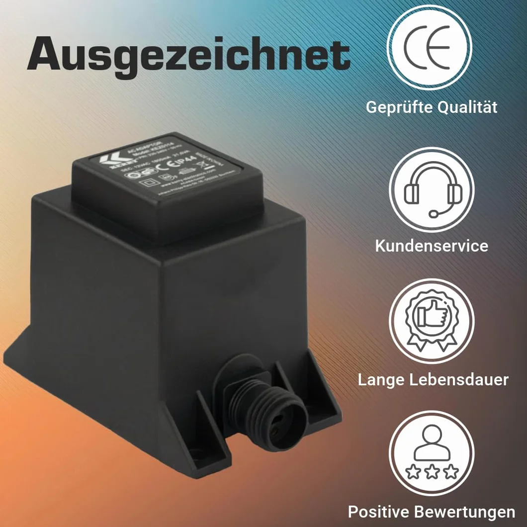 KERRY transformator 12 V 21,6 VA AC/AC, do użytku na zewnątrz, IP44, np. do oświetlenia LED i pomp, długość 1,5 m