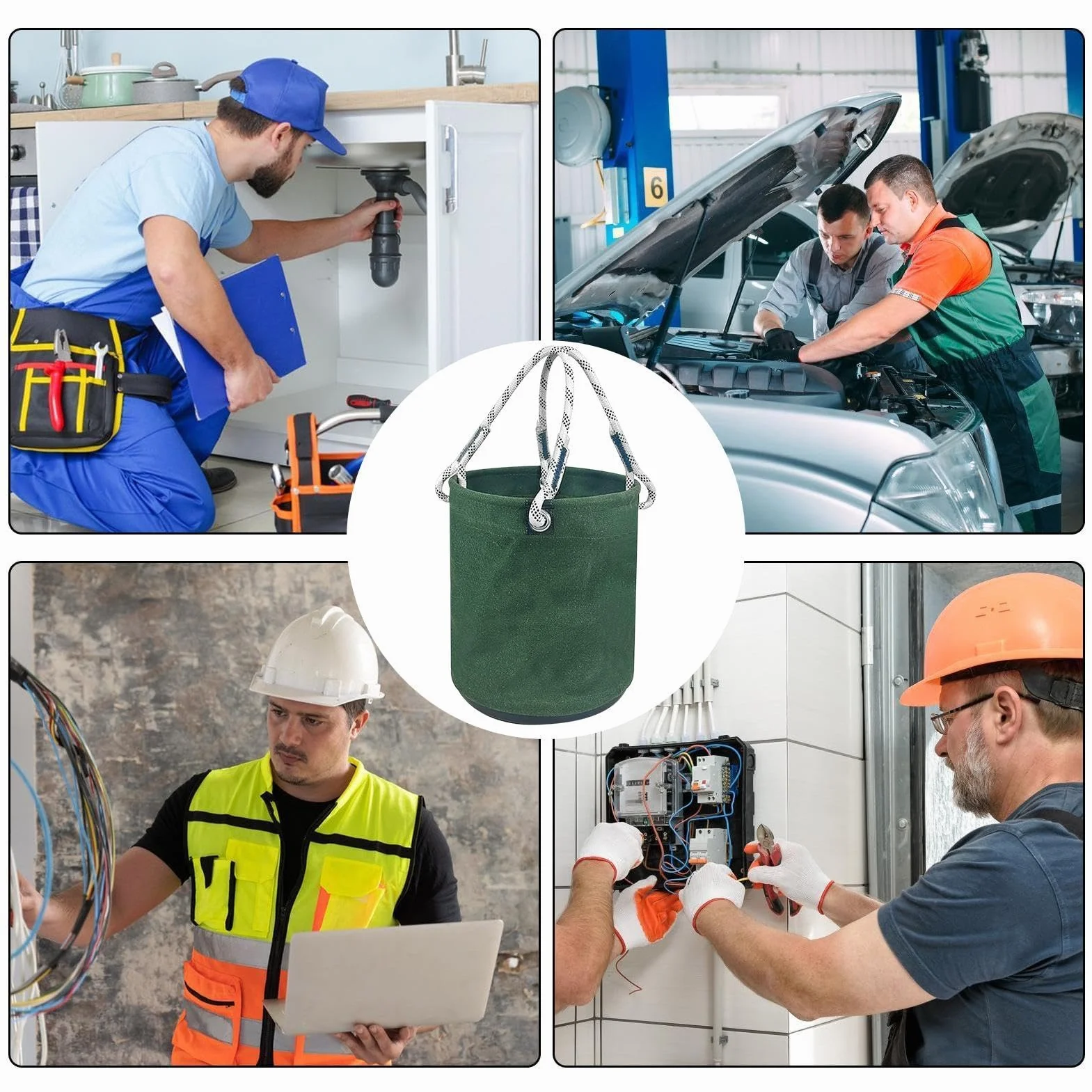 Wiaderko Na Narzędzia Elektryka Płócienne Wiaderko Organizer Na Narzędzia | Wytrzymały i Pojemnik na Sprzęt Elektryczny dla Pracowników Budowlanych i