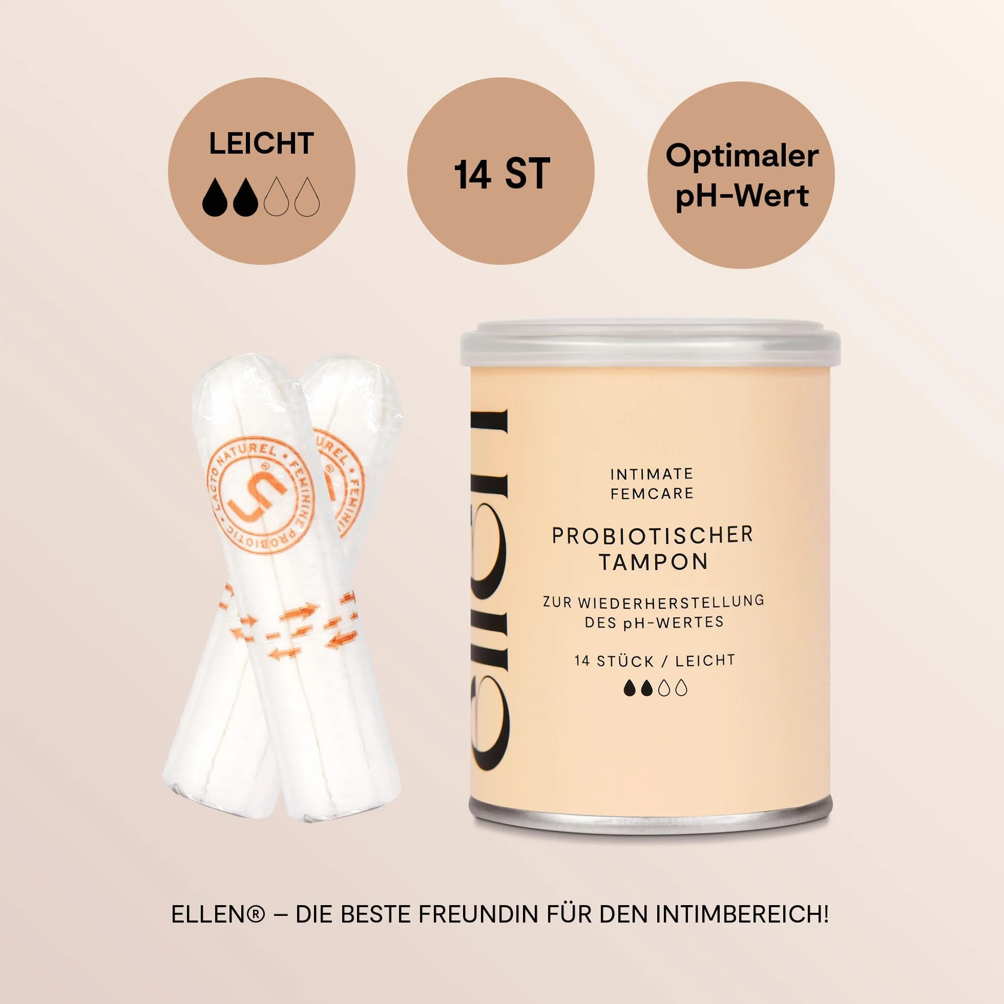 ellen® tampony probiotyczne, 14 sztuk, wzbogacone probiotykami, delikatna pielęgnacja dla zdrowia pochwy