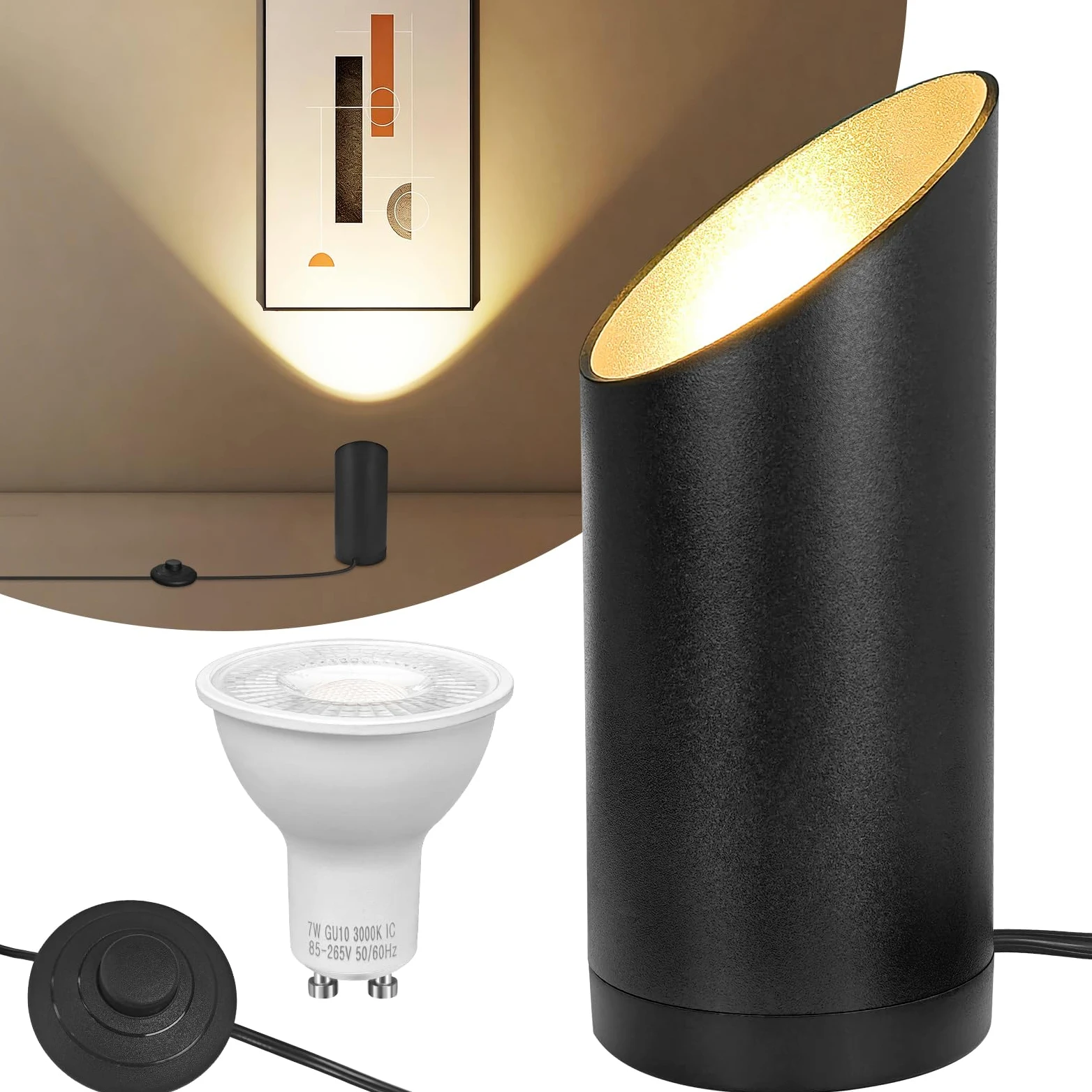 Idealife Lampa podłogowa LED do wnętrz, lampa podłogowa 7 W, 3000 K ciepła biel kryty reflektor LED z żarówką 520LM GU10 LED, reflektor z przełącznikiem nożnym do oświetlenia roślin i sypialni