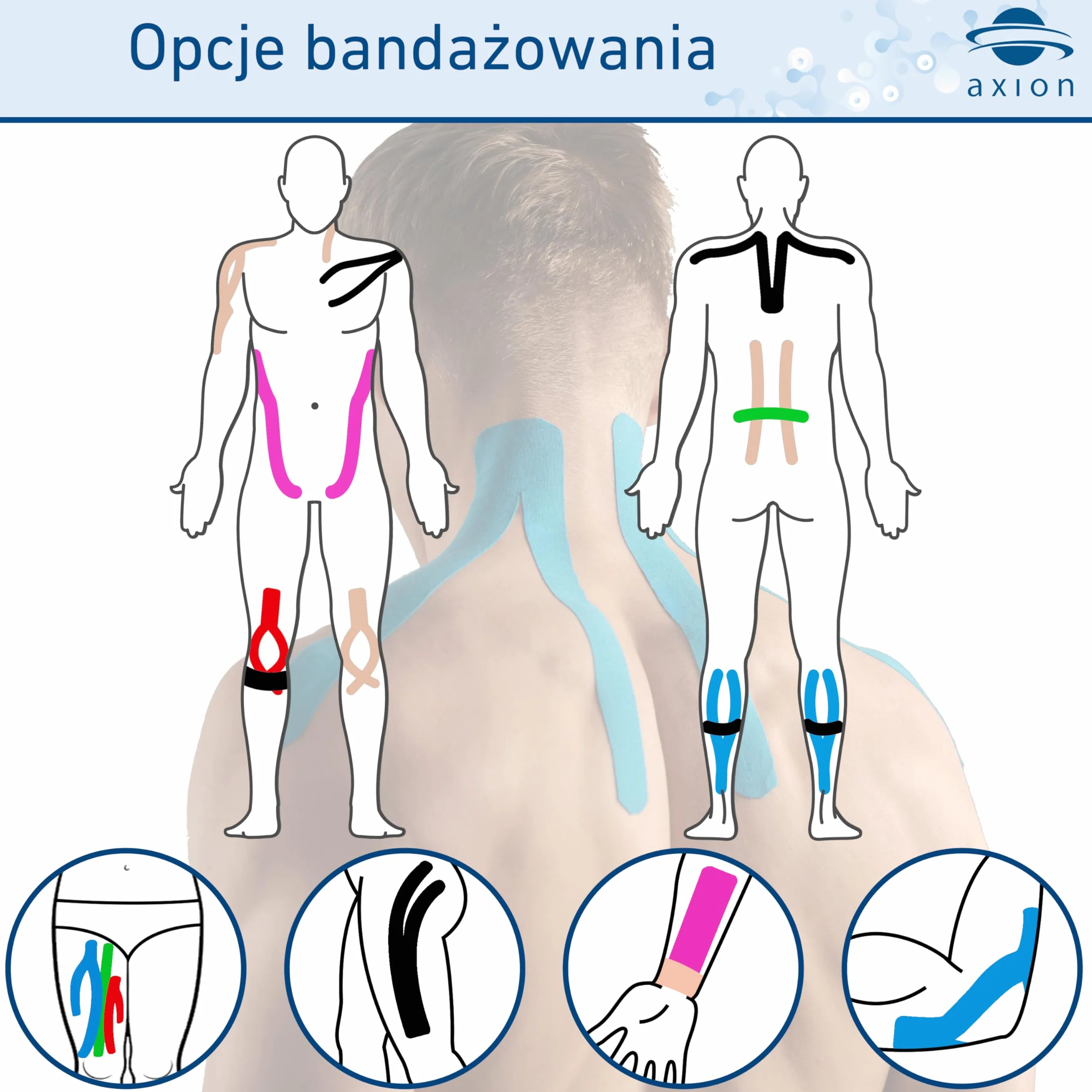 Axion taśmy kinezjologiczne wodoodporne 6 szt. różne kolory do sportu rehabilitacji