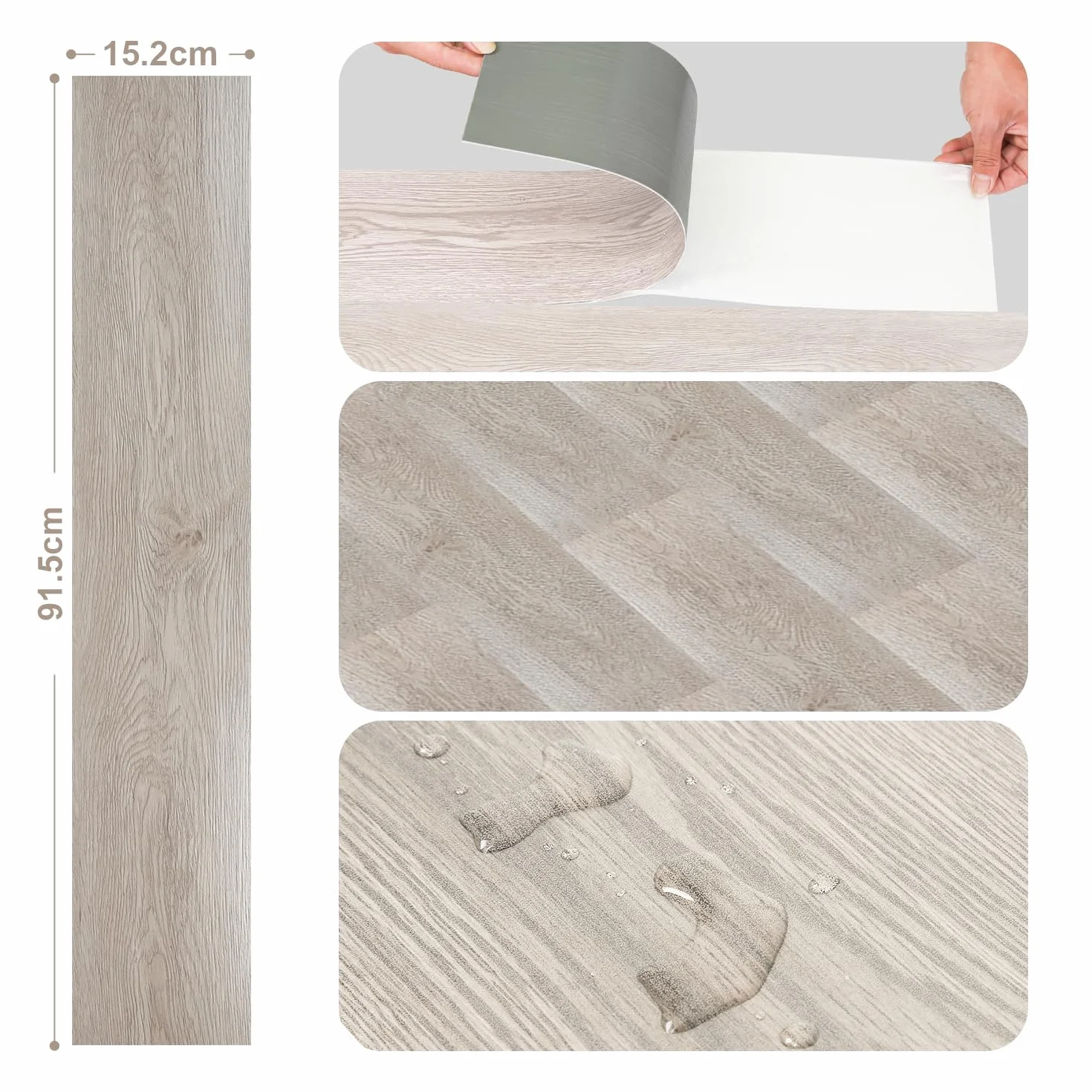Fiqops Wykładzina podłogowa z PCW, 21 płytek, ok. 3 m², podłoga winylowa, wodoodporna, wodoodporna, samoprzylepna, winylowa, 91,5 x 15,2 cm, grubość 1,5 mm (biały dęb)